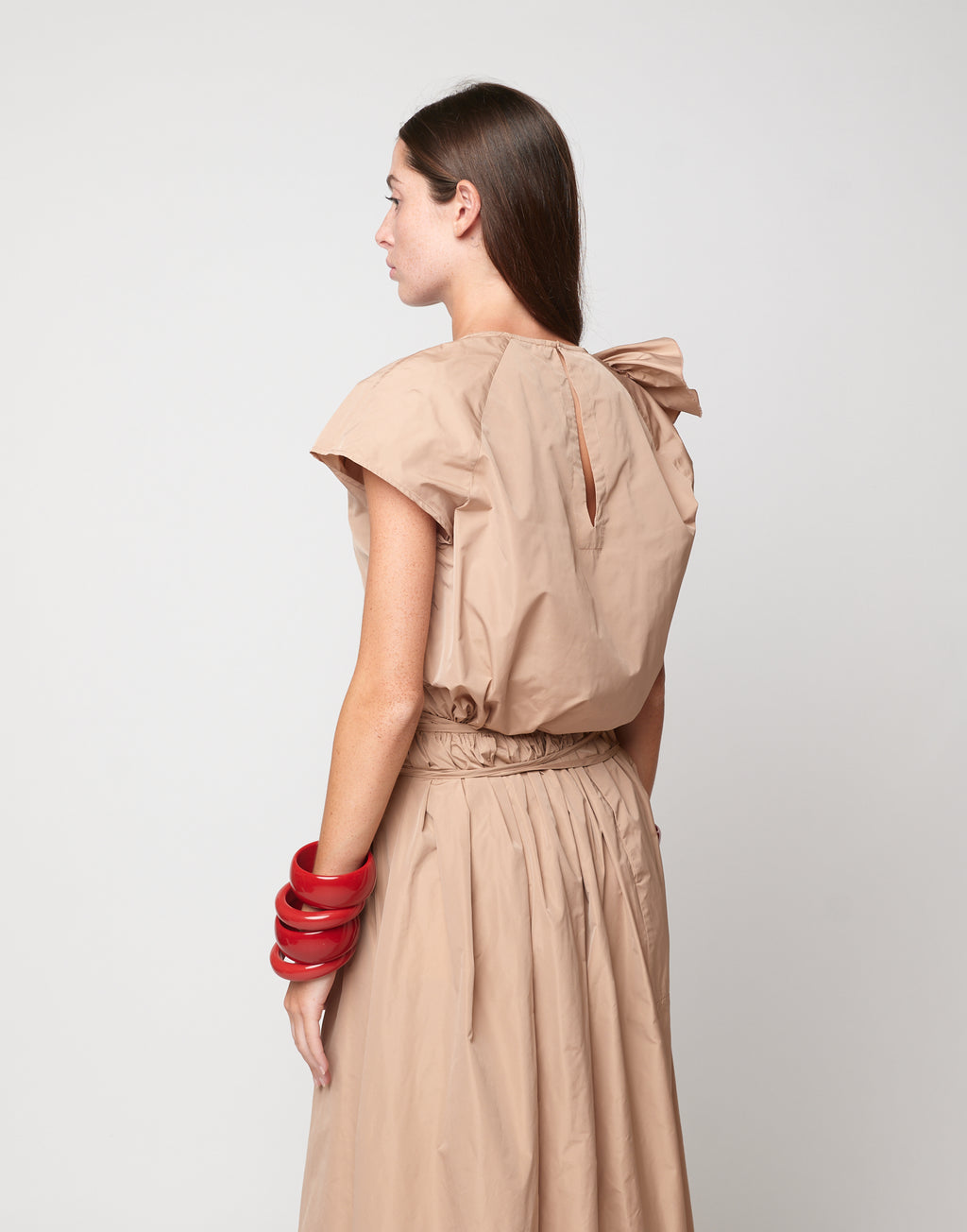DOUUOD Top con Ruches in Taffetà Nude