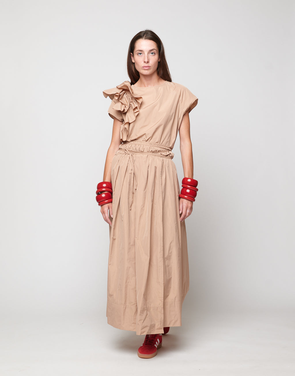 DOUUOD Top con Ruches in Taffetà Nude