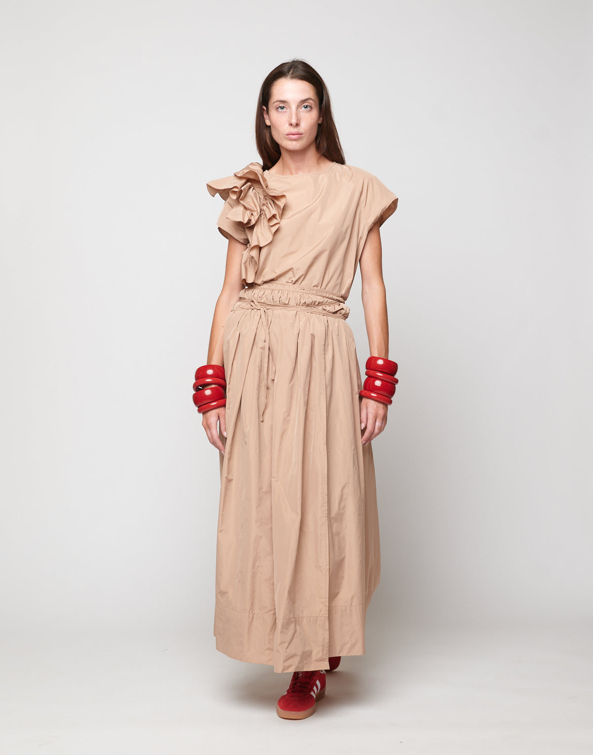DOUUOD Top con Rouches in Taffetas Nude