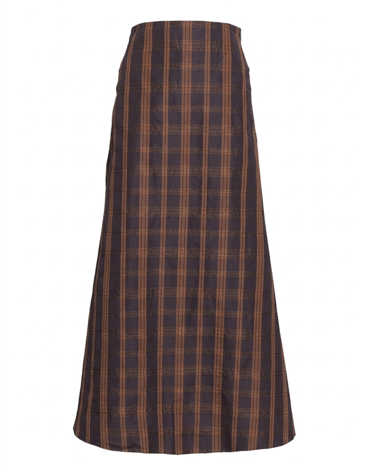 DOUUOD Jupe Longue en Taffetas Madras Noir/Gianduja
