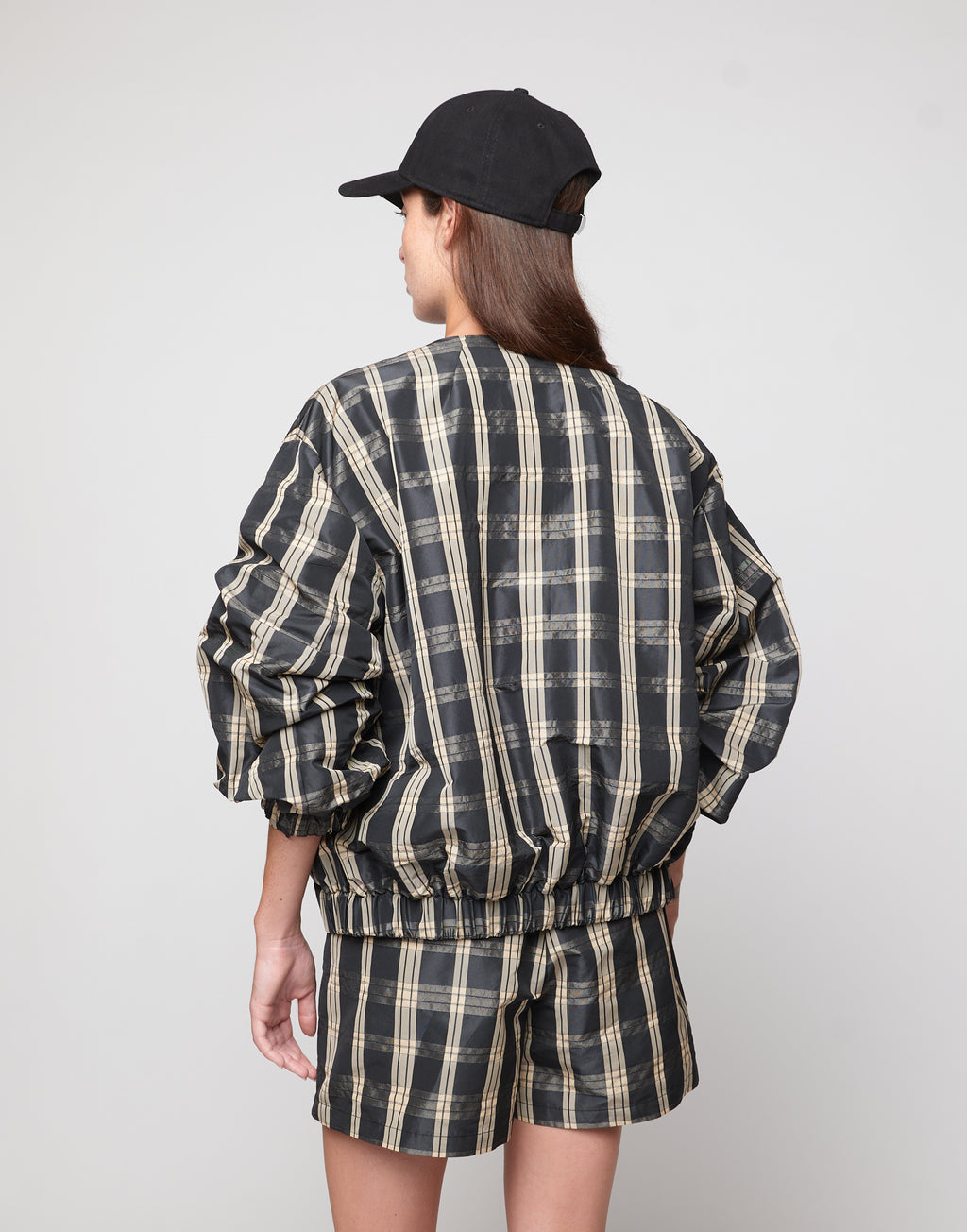 DOUUOD Bomber Foderato in Taffetà Madras Nero/Sabbia