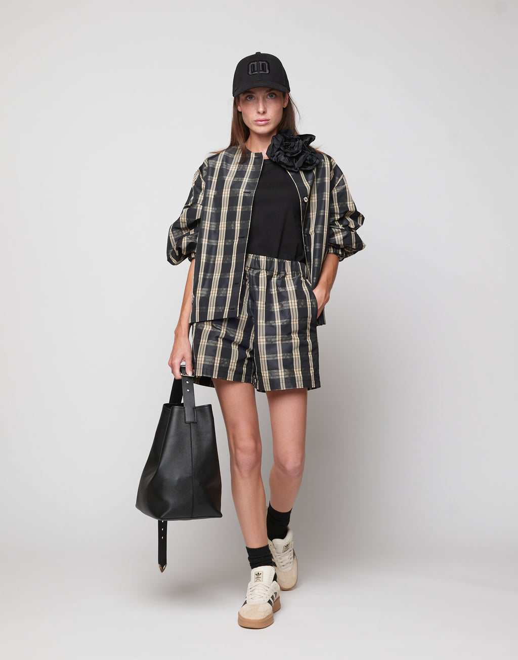 DOUUOD Bomber Foderato in Taffetà Madras Nero/Sabbia