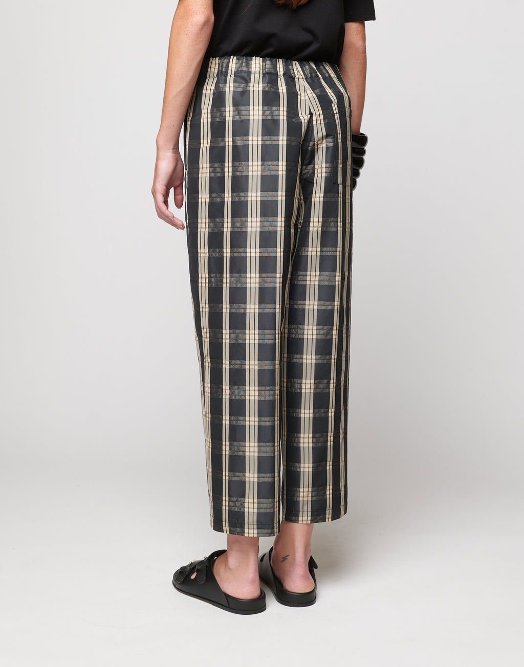 DOUUOD Pantaloni Japan in Taffetà Madras Madras Nero/Sabbia