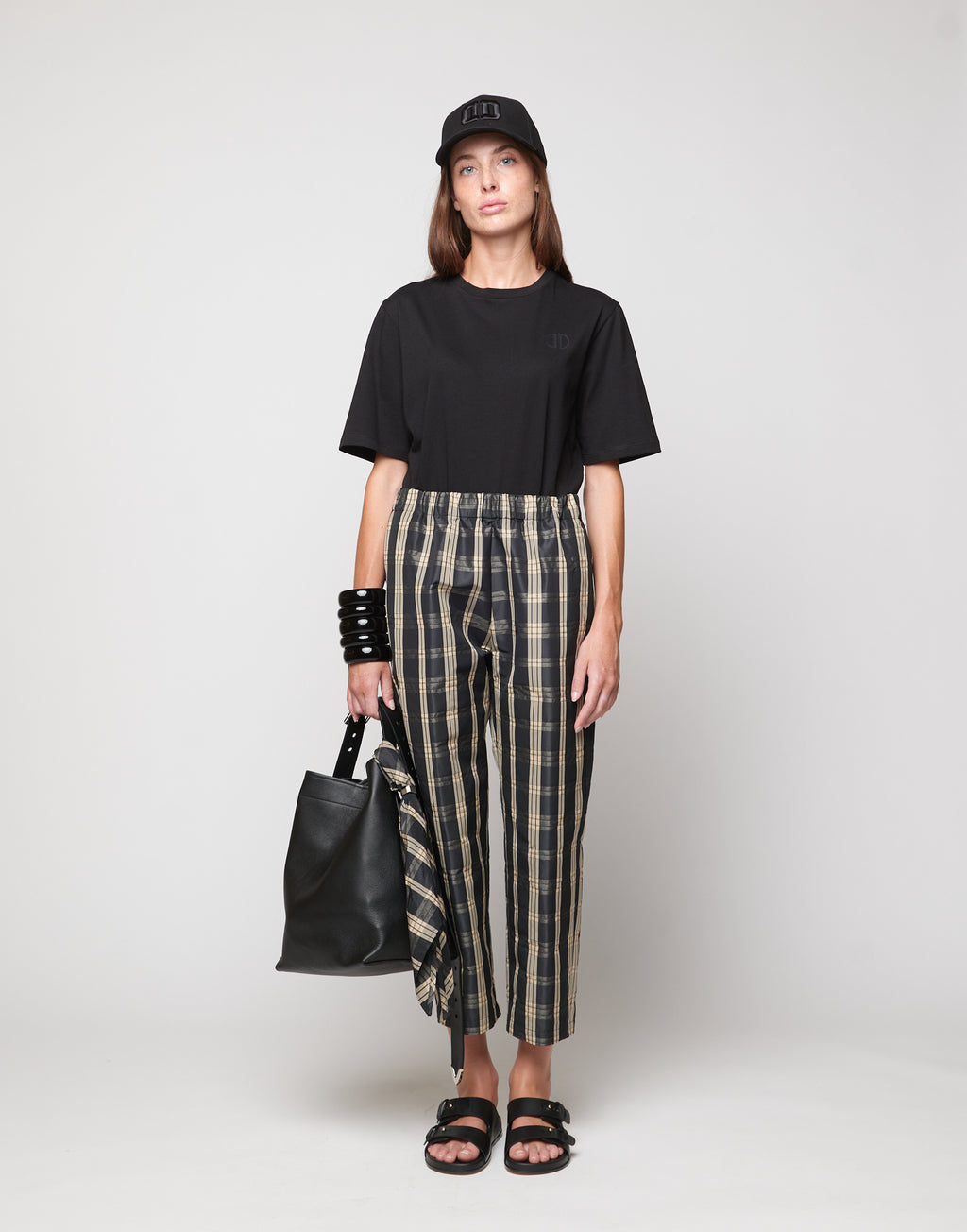DOUUOD Pantaloni Japan in Taffetà Madras Madras Nero/Sabbia