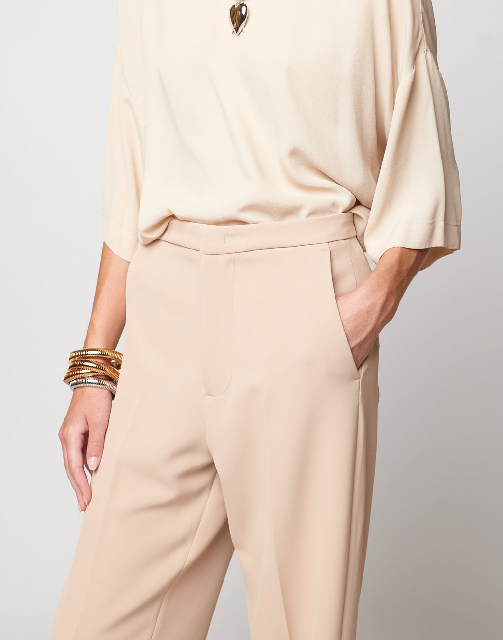 DOUUOD Pantaloni Dritti in Crepe Sablè Comfort Cialda