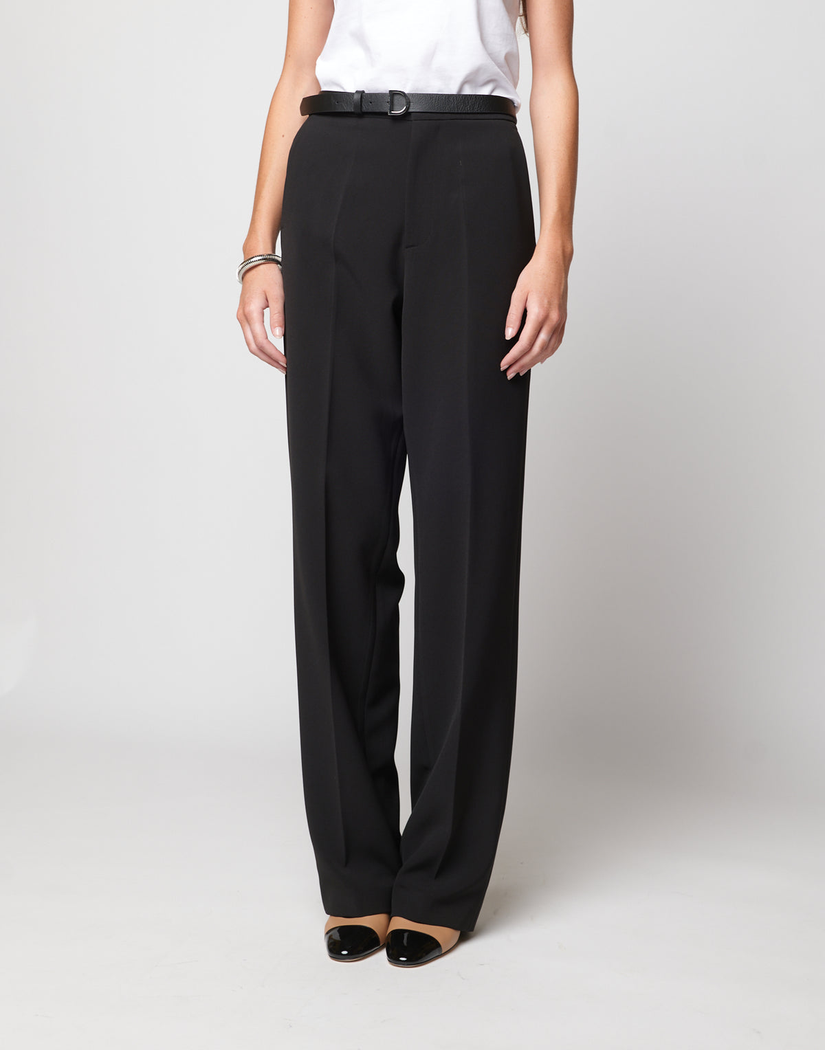 DOUUOD Pantaloni Dritti in Crepe Sablè Comfort Neri