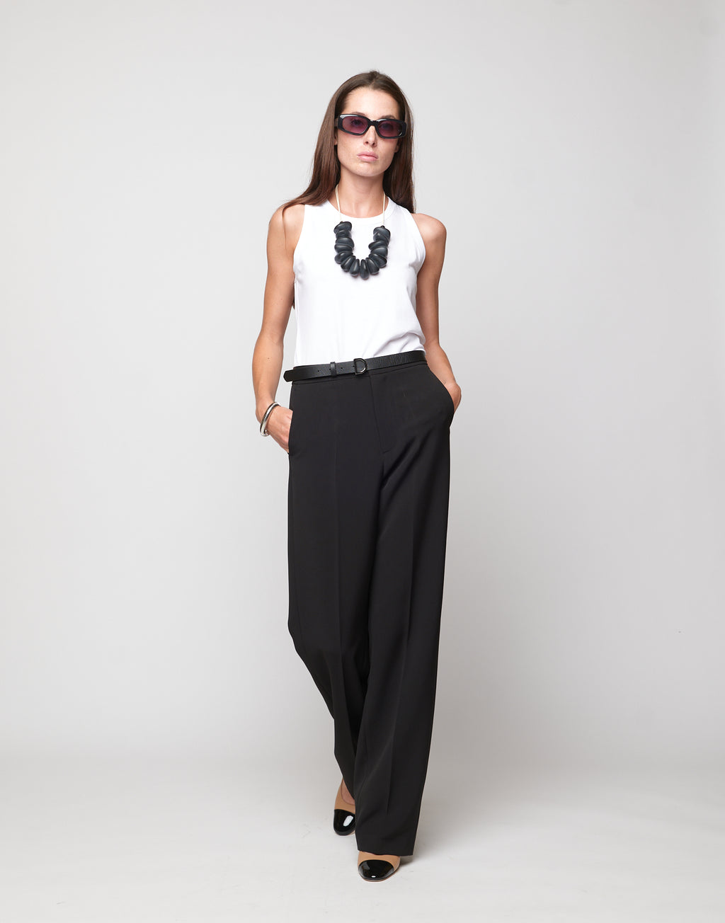 DOUUOD Pantaloni Dritti in Crepe Sablè Comfort Neri