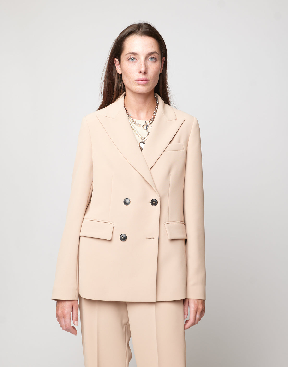 DOUUOD Giacca Doppio Petto in Crepe Sablè Comfort Cialda