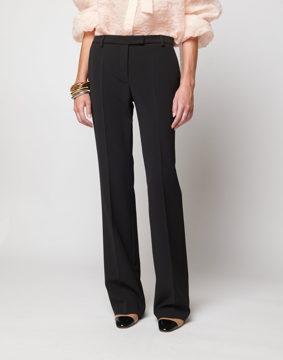 DOUUOD Pantaloni Flare in Crepe Sablè Comfort Neri