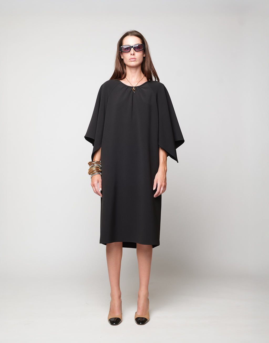 DOUUOD Abito Manica Farfalla in Crepe Sablé Comfort Nero