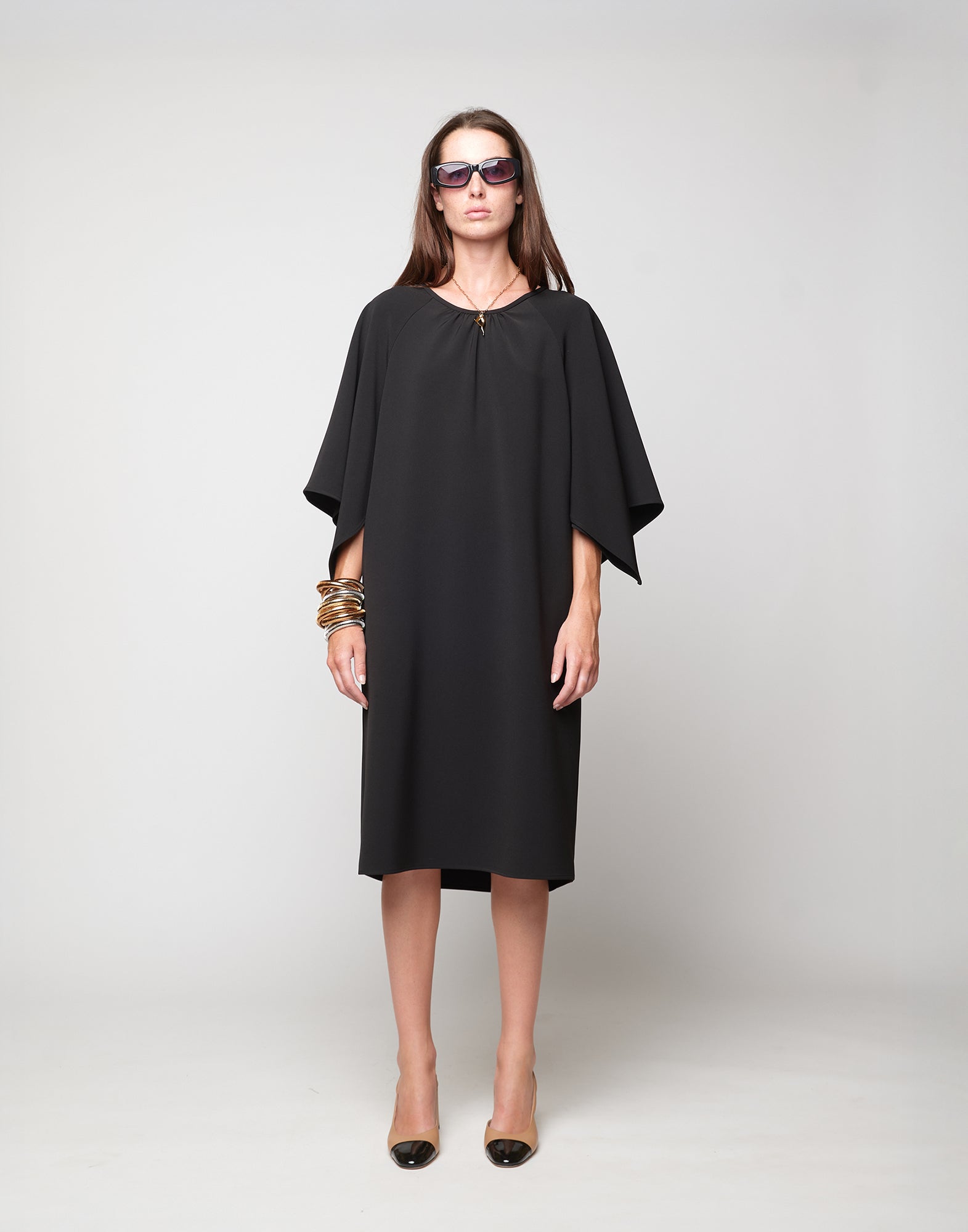 DOUUOD Abito Manica Farfalla in Crepe Sablé Comfort Nero