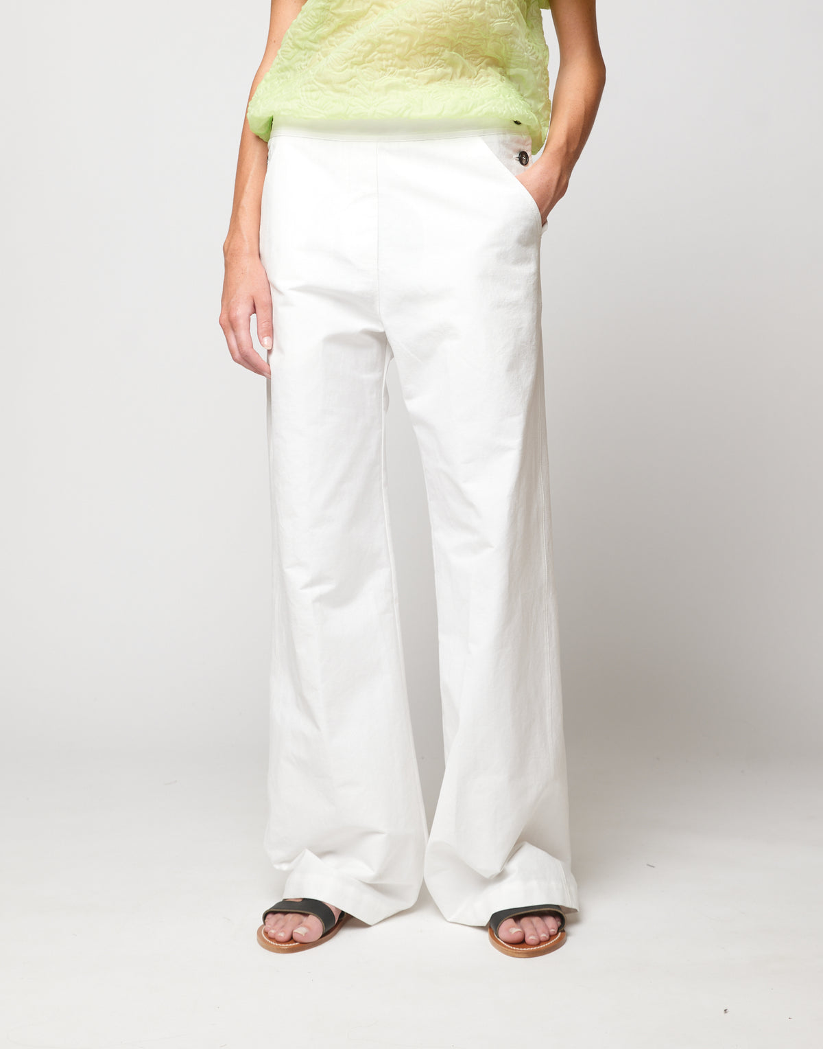 DOUUOD Pantaloni Allacciatura Marinara in Cotone Froissé Latte