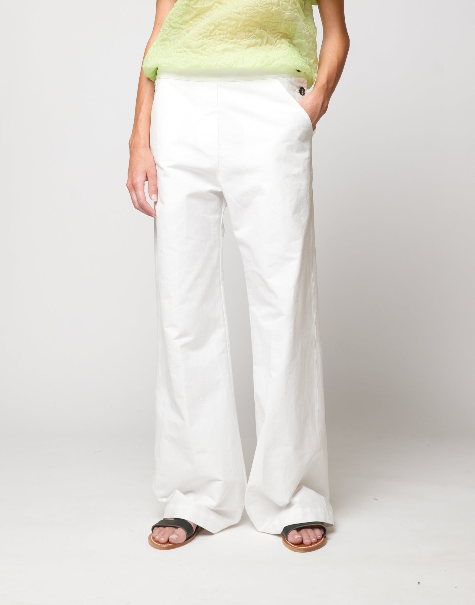 DOUUOD Pantaloni Allacciatura Marinara in Cotone Froissé Latte