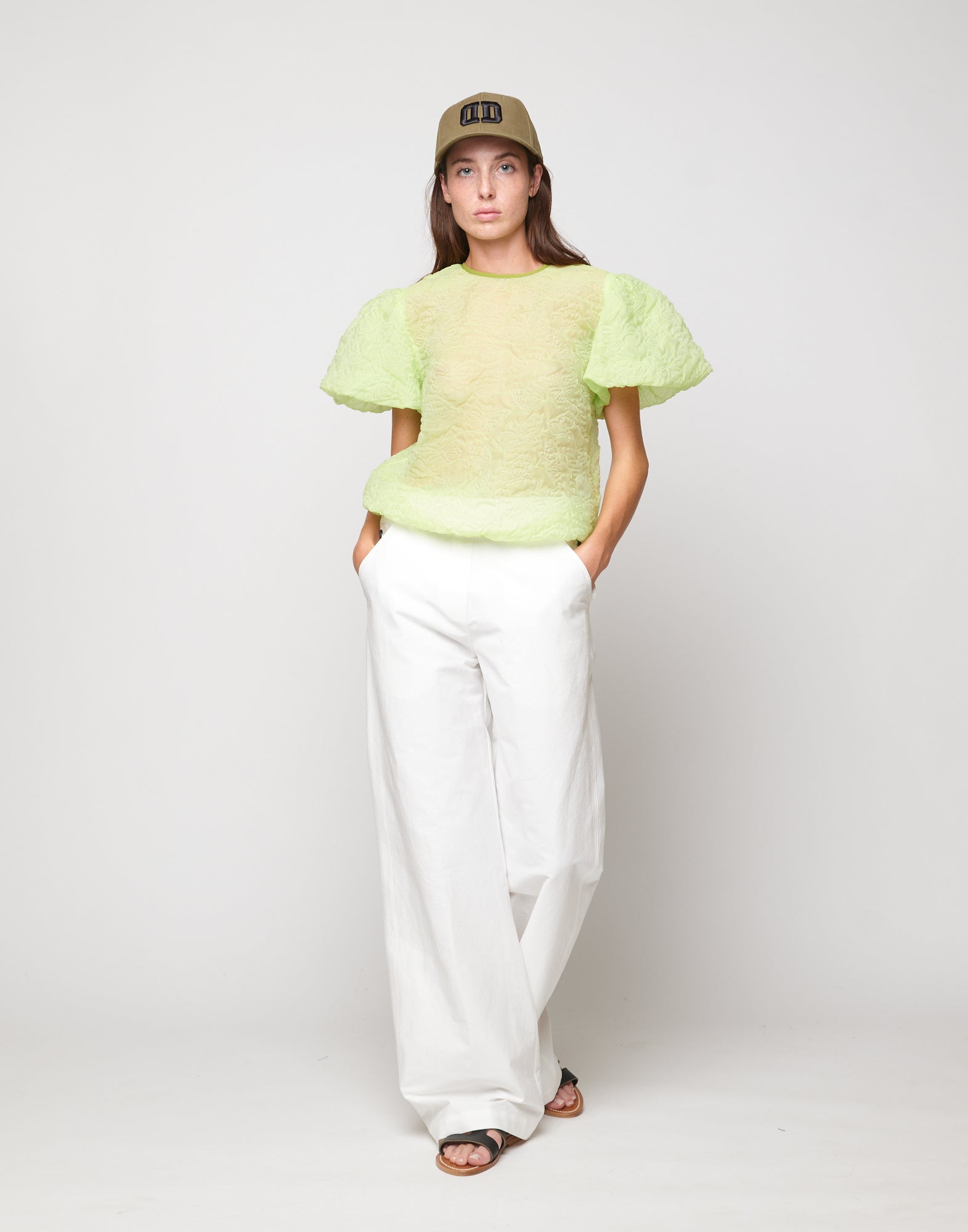 DOUUOD Pantaloni Allacciatura Marinara in Cotone Froissé Latte