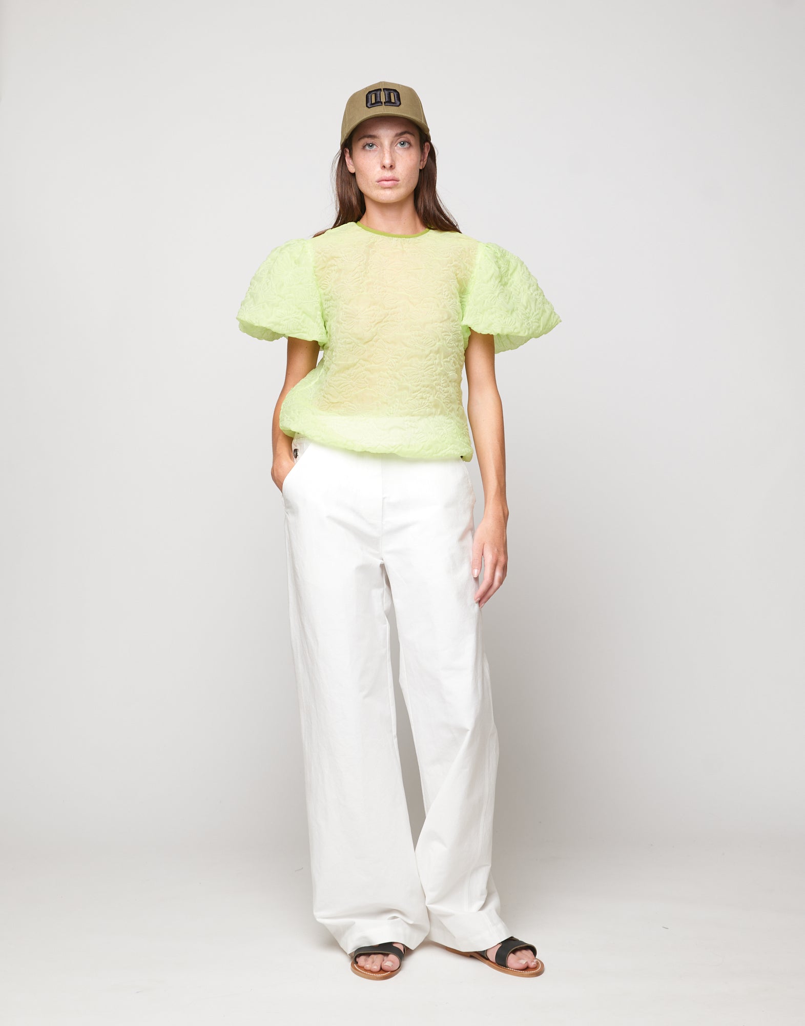 DOUUOD Pantaloni Allacciatura Marinara in Cotone Froissé Latte