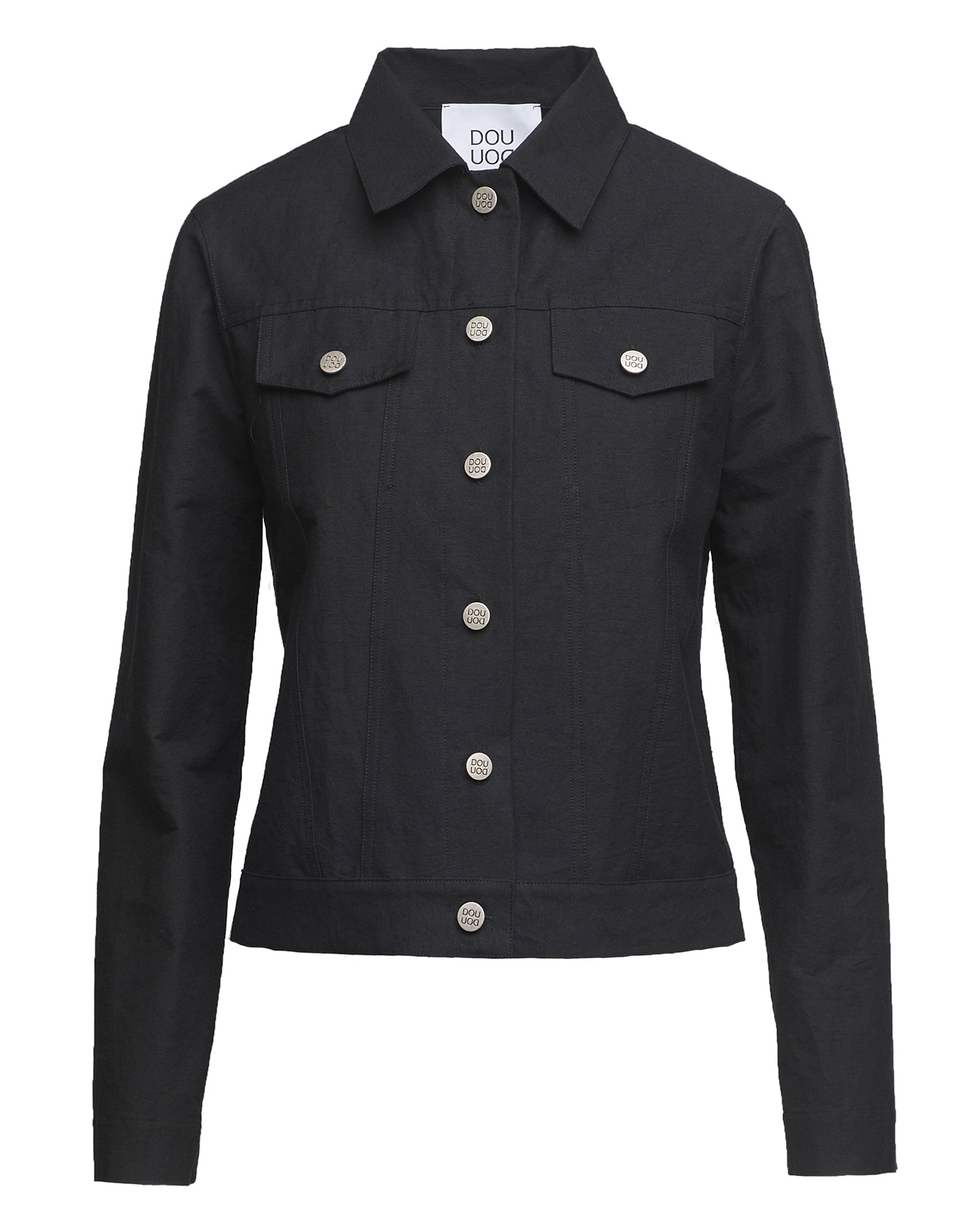 DOUUOD Giacca Taglio Denim in Cotone Froissè Nero