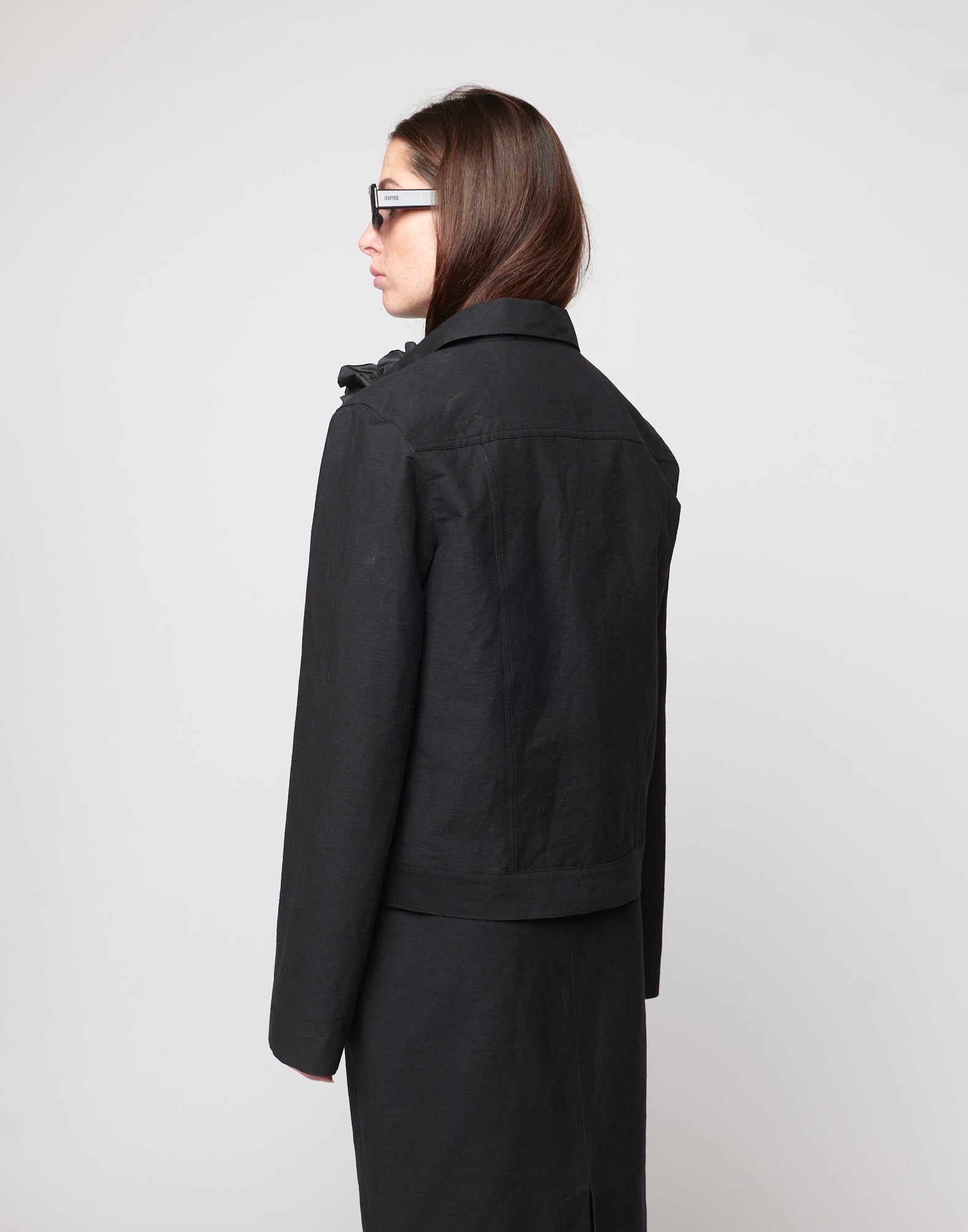 DOUUOD Giacca Taglio Denim in Cotone Froissè Nero