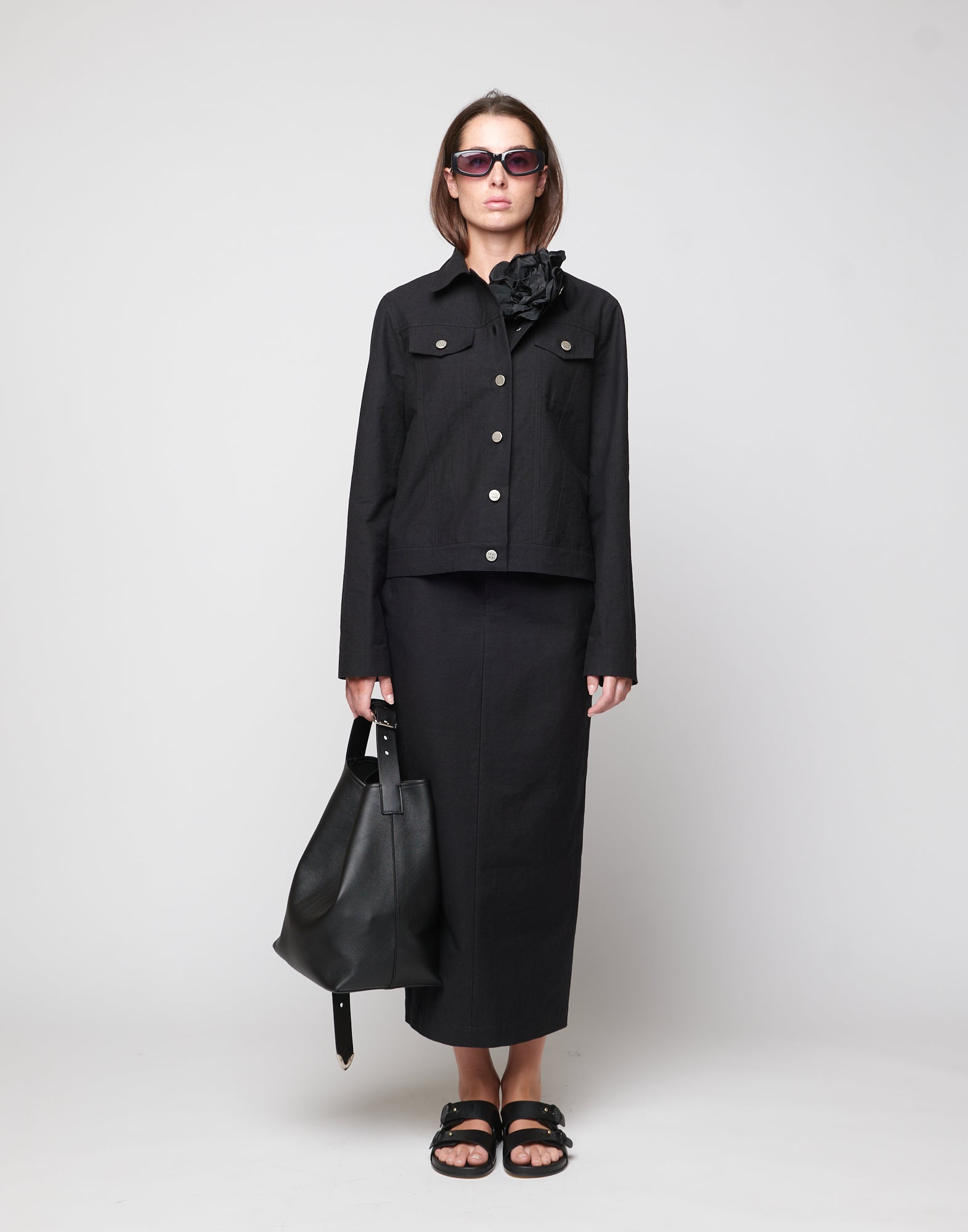 DOUUOD Giacca Taglio Denim in Cotone Froissè Nero