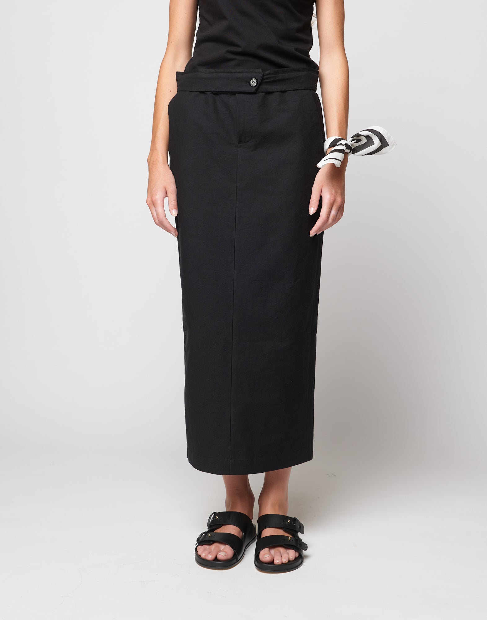 DOUUOD Gonna Midi a Tubo in Cotone Froissé Nera