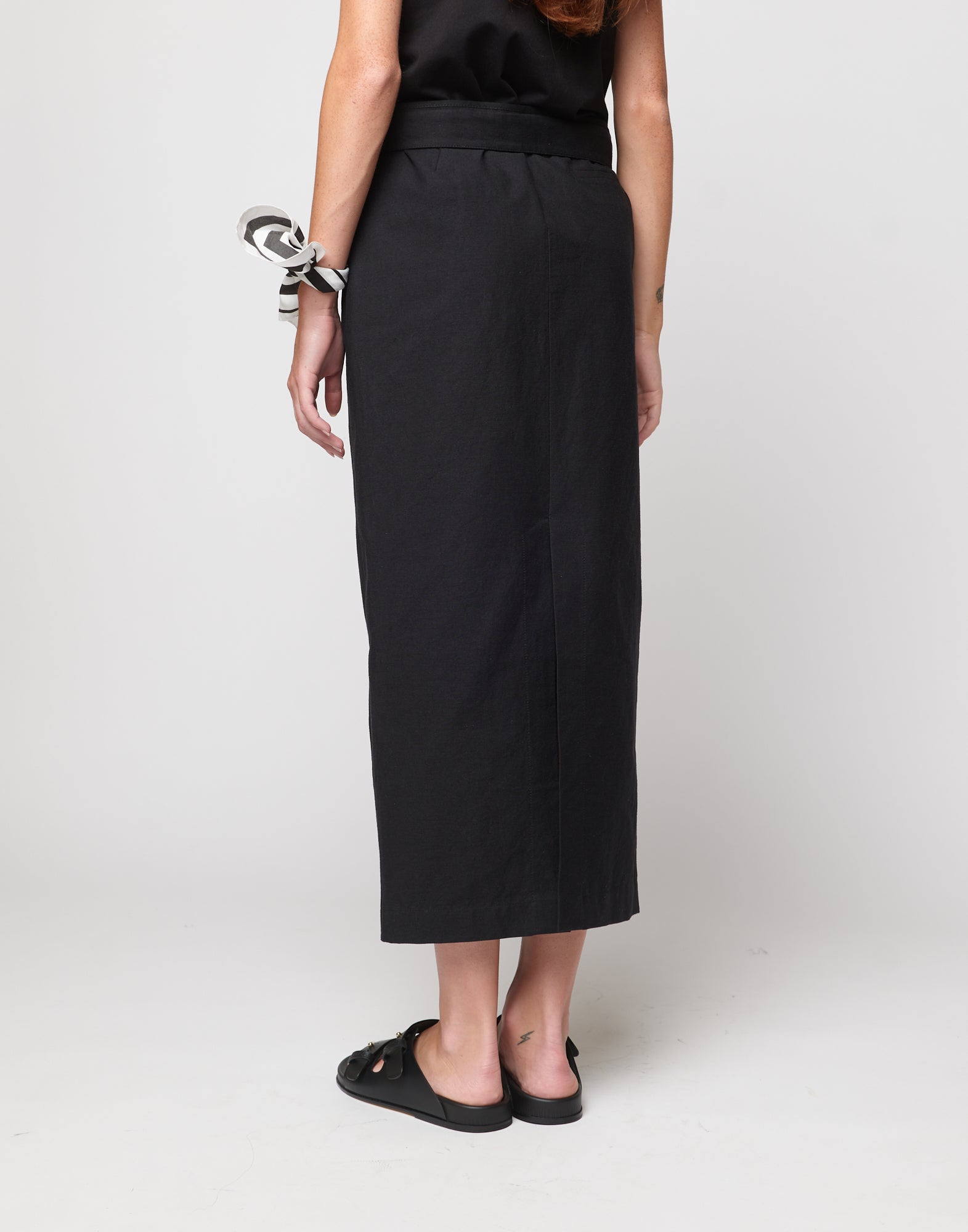 DOUUOD Gonna Midi a Tubo in Cotone Froissé Nera