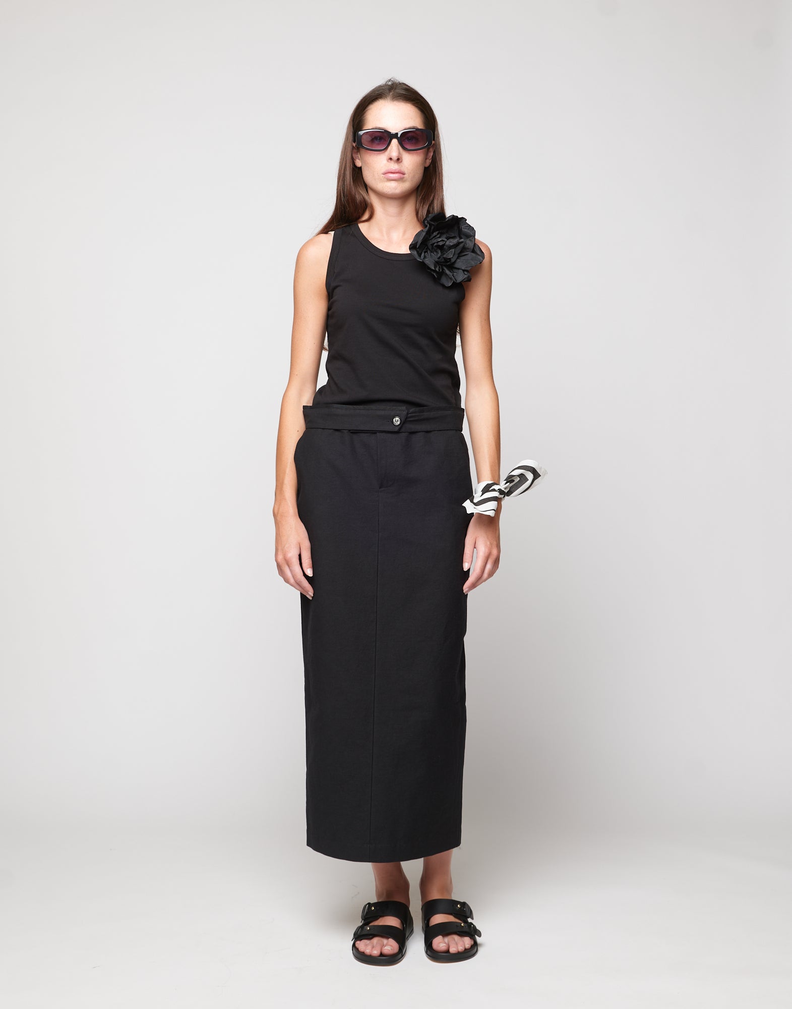 DOUUOD Gonna Midi a Tubo in Cotone Froissé Nera