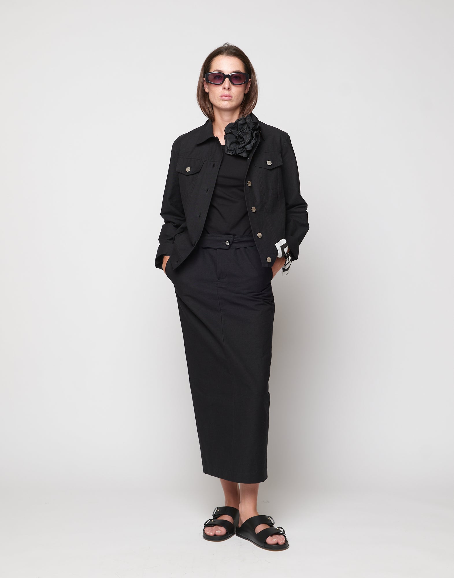 DOUUOD Gonna Midi a Tubo in Cotone Froissé Nera