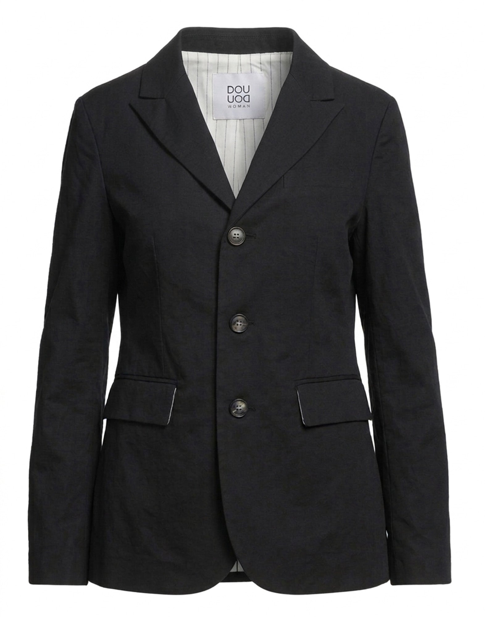 DOUUOD Giacca Sfiancata in Cotone Froissé Nero