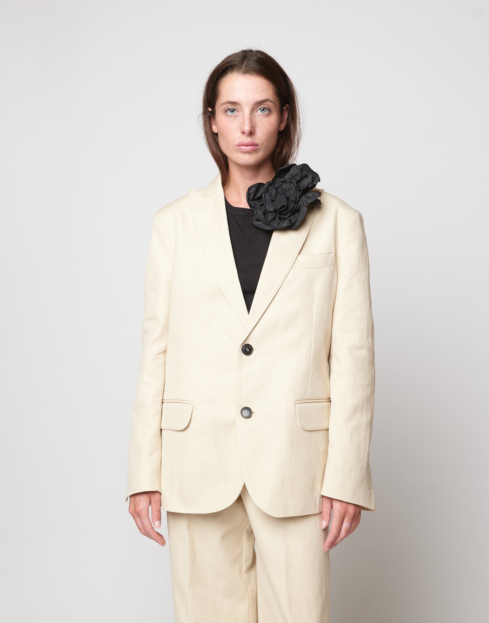 DOUUOD Giacca Monopetto in Lino Cotone Orzo