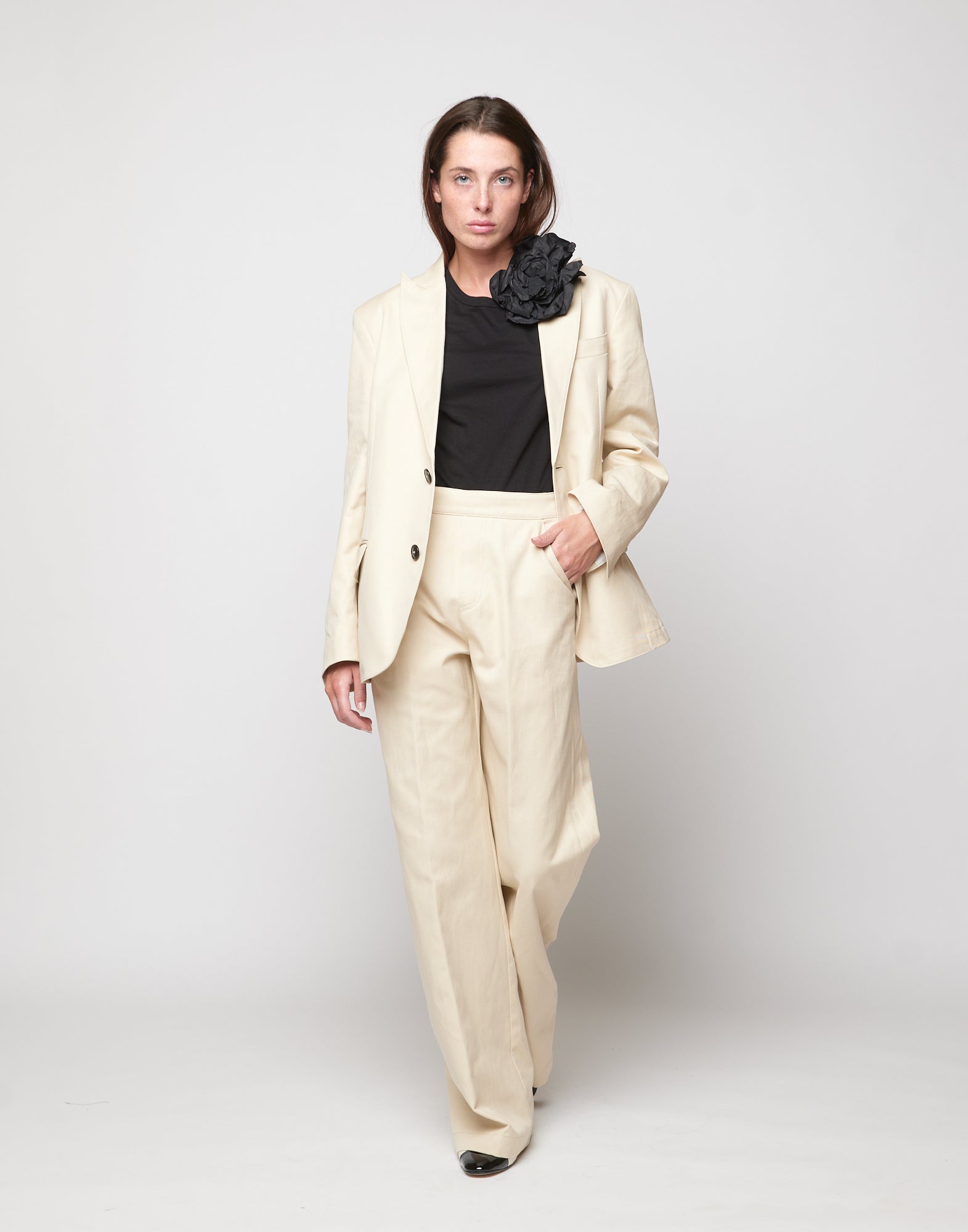 DOUUOD Giacca Monopetto in Lino Cotone Orzo