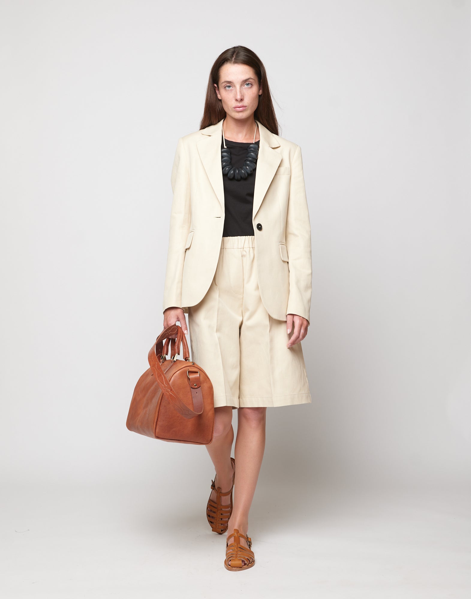 DOUUOD Giacca Sfiancata in Lino Cotone Orzo