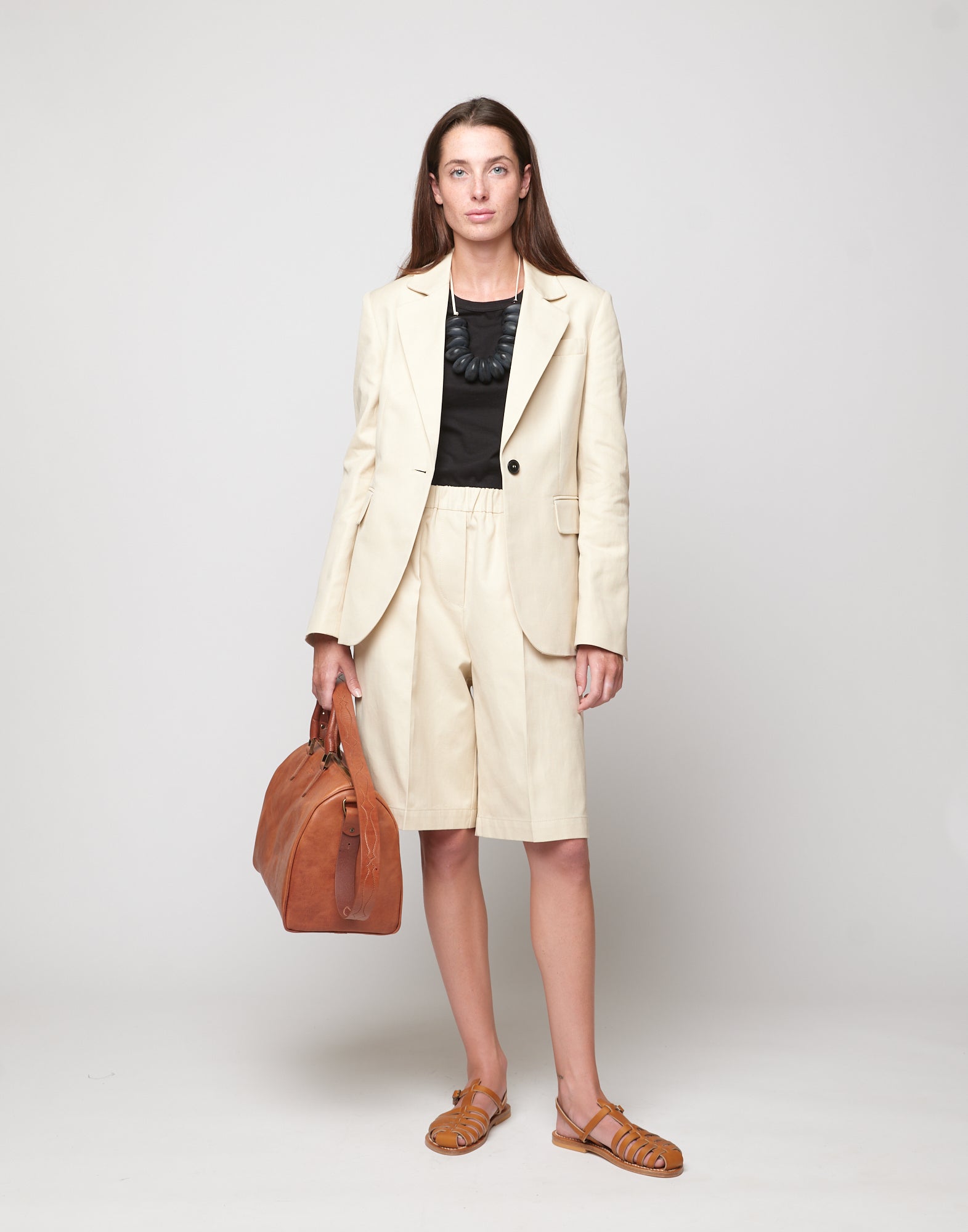 DOUUOD Giacca Sfiancata in Lino Cotone Orzo