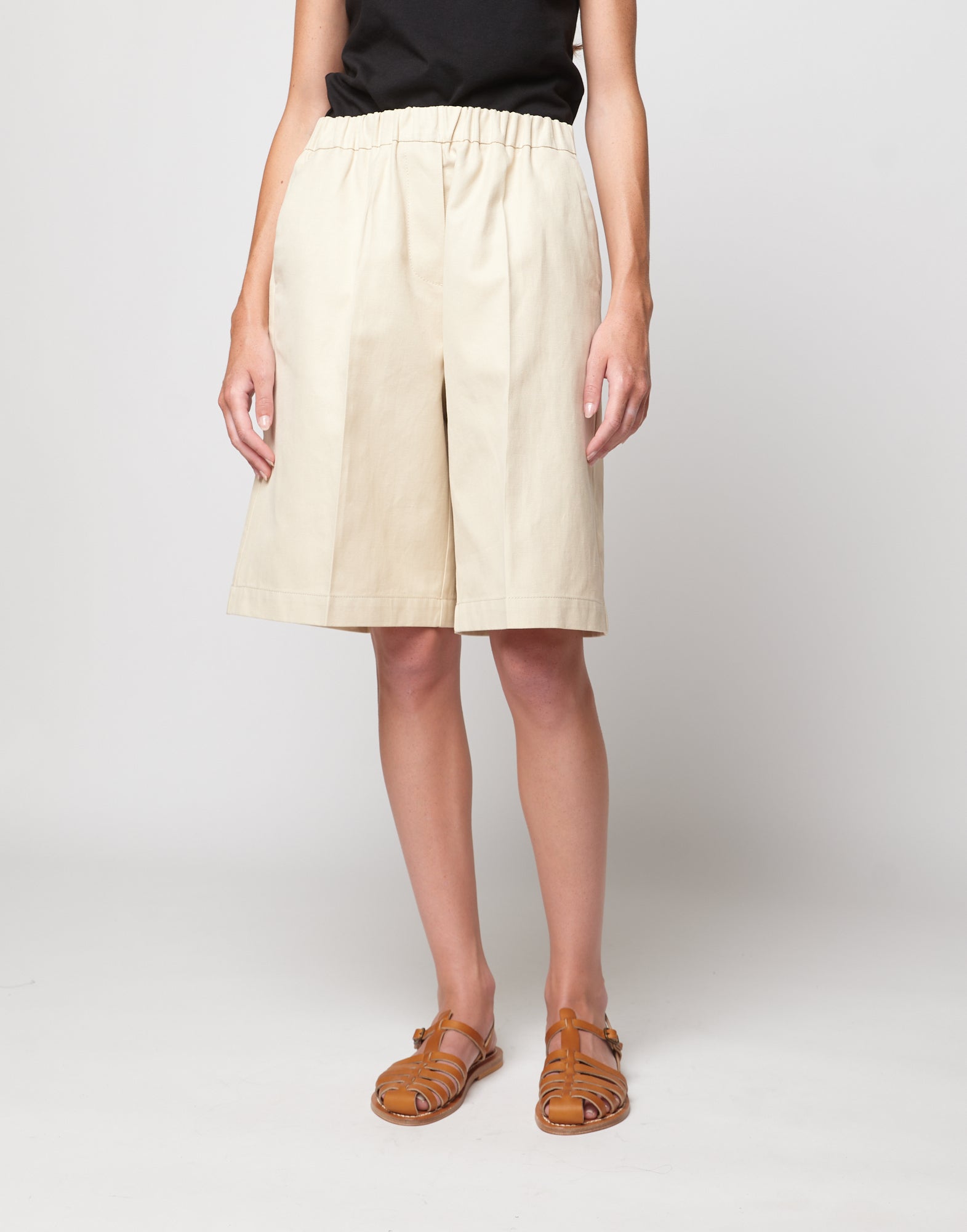 DOUUOD Bermuda Basket in Lino Cotone Orzo