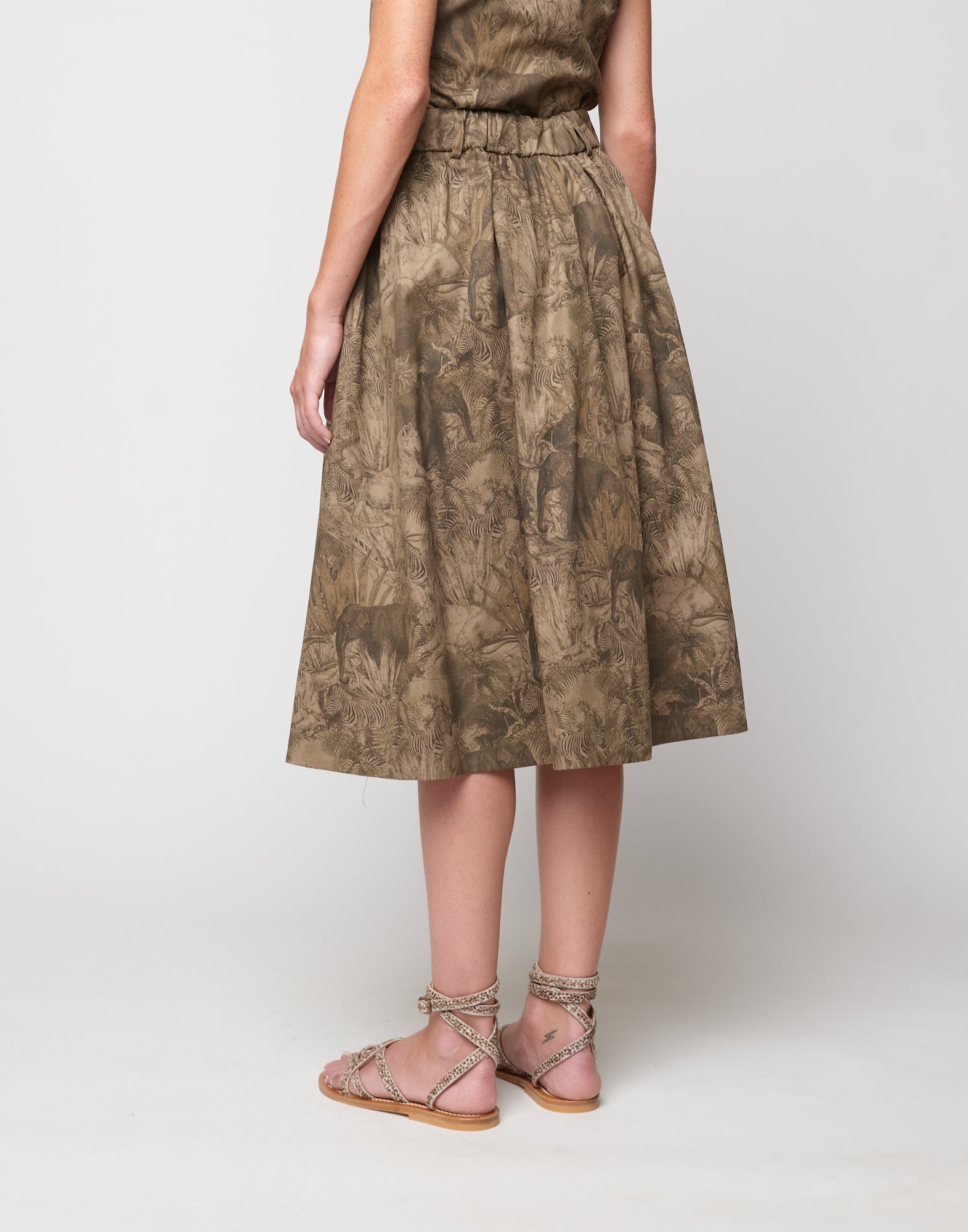 DOUUOD Gonna Ampia in Drill di Cotone Stampa Jungle