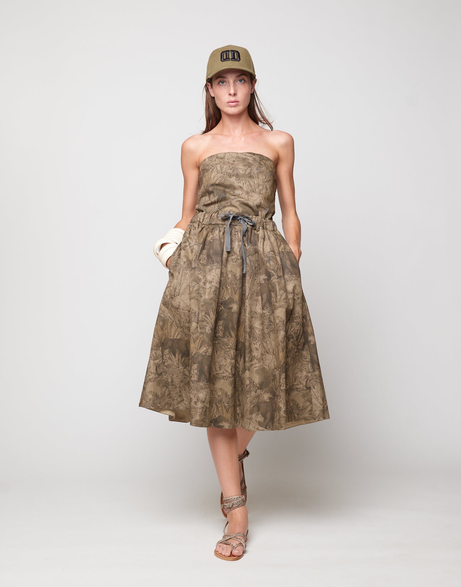 DOUUOD Gonna Ampia in Drill di Cotone Stampa Jungle