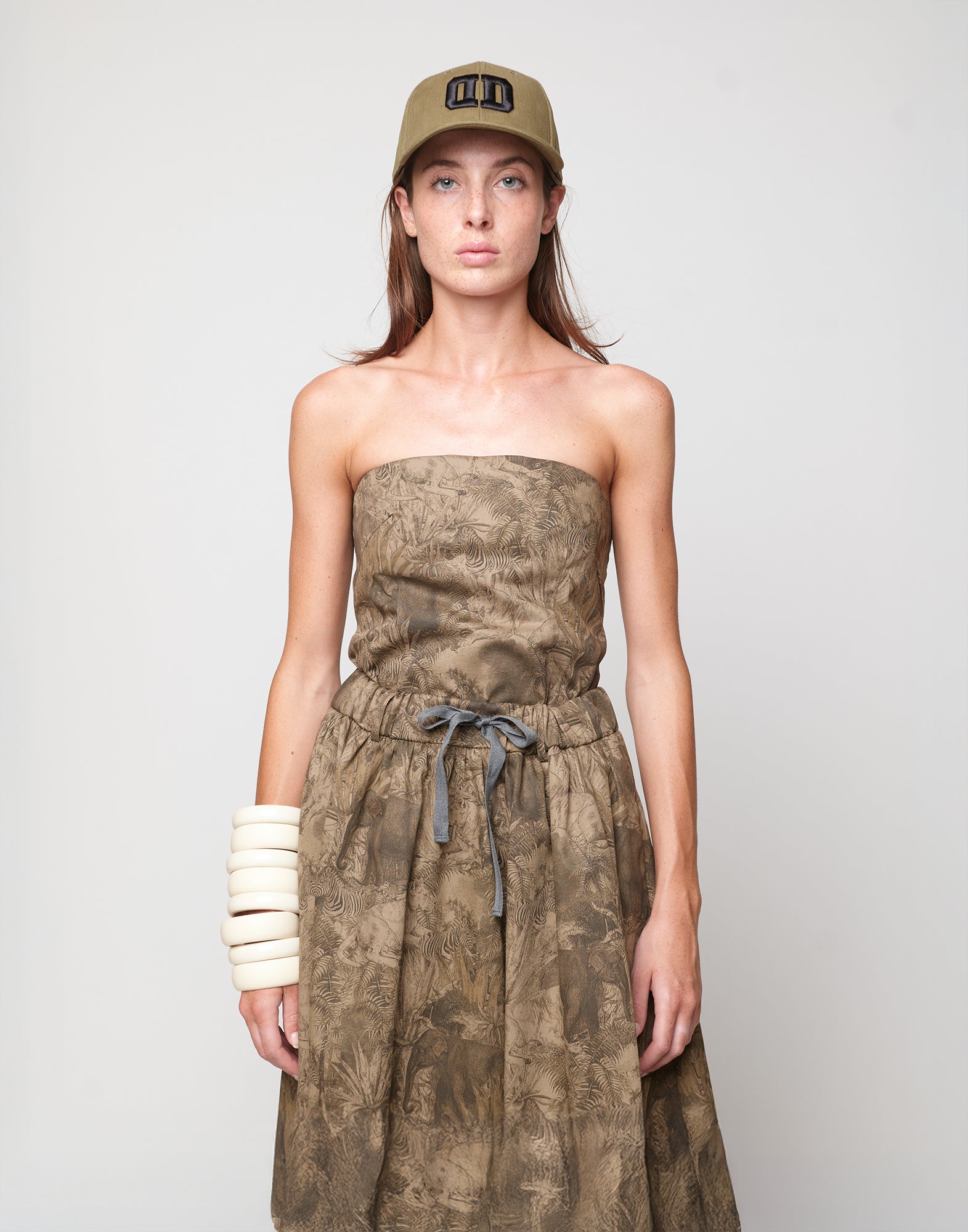 DOUUOD Top Décolleté in Drill di Cotone Stampa Jungle