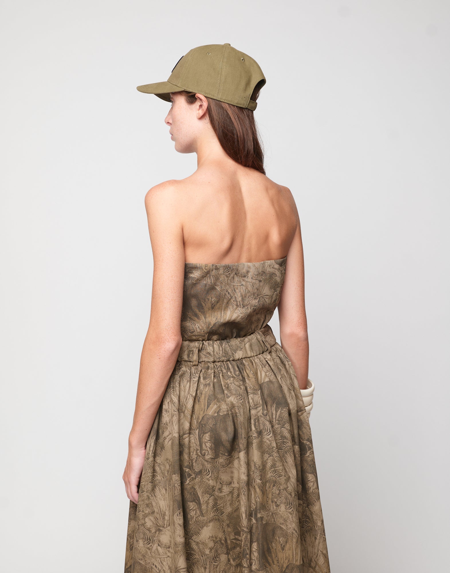 DOUUOD Top Décolleté in Drill di Cotone Stampa Jungle