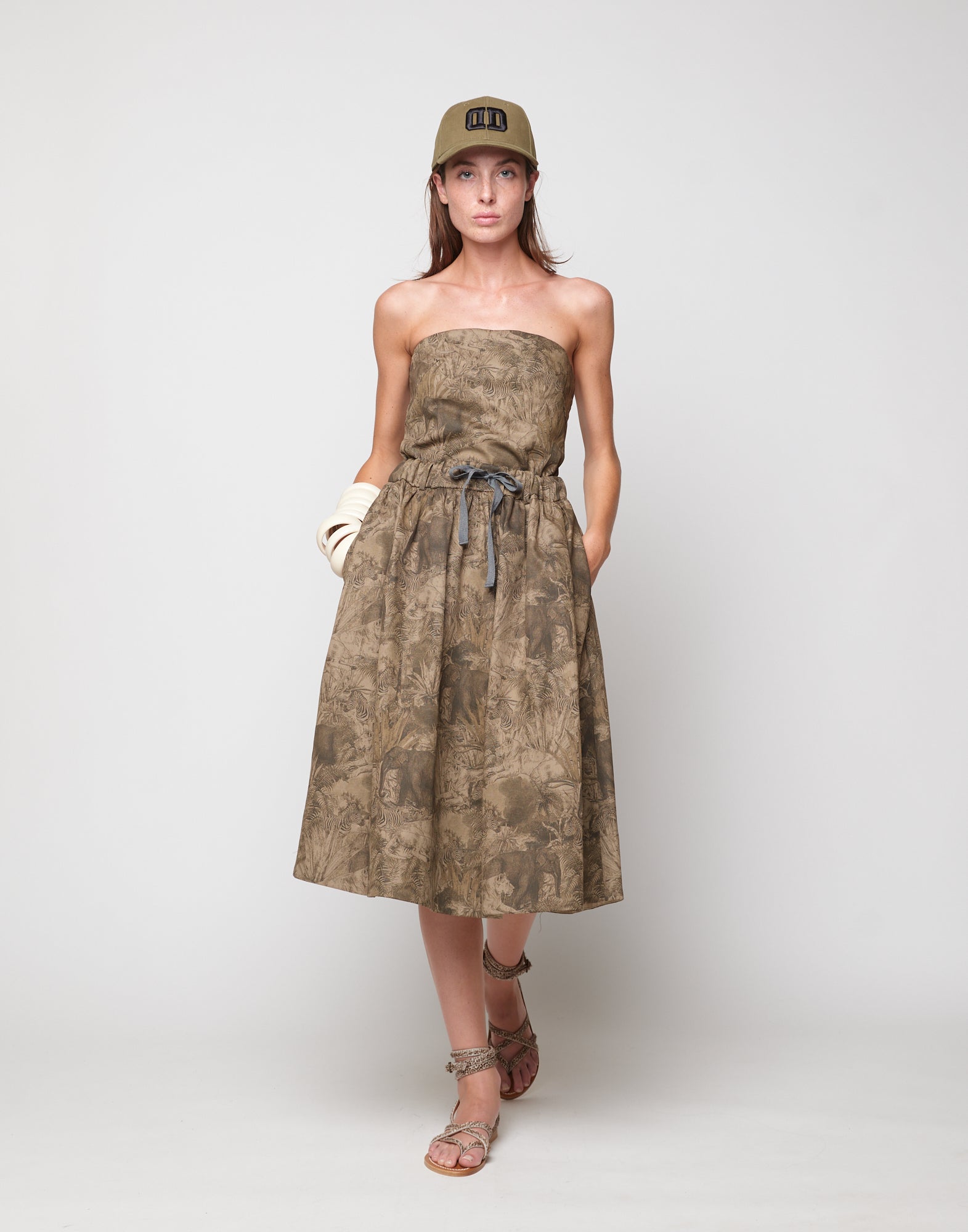 DOUUOD Top Décolleté in Drill di Cotone Stampa Jungle