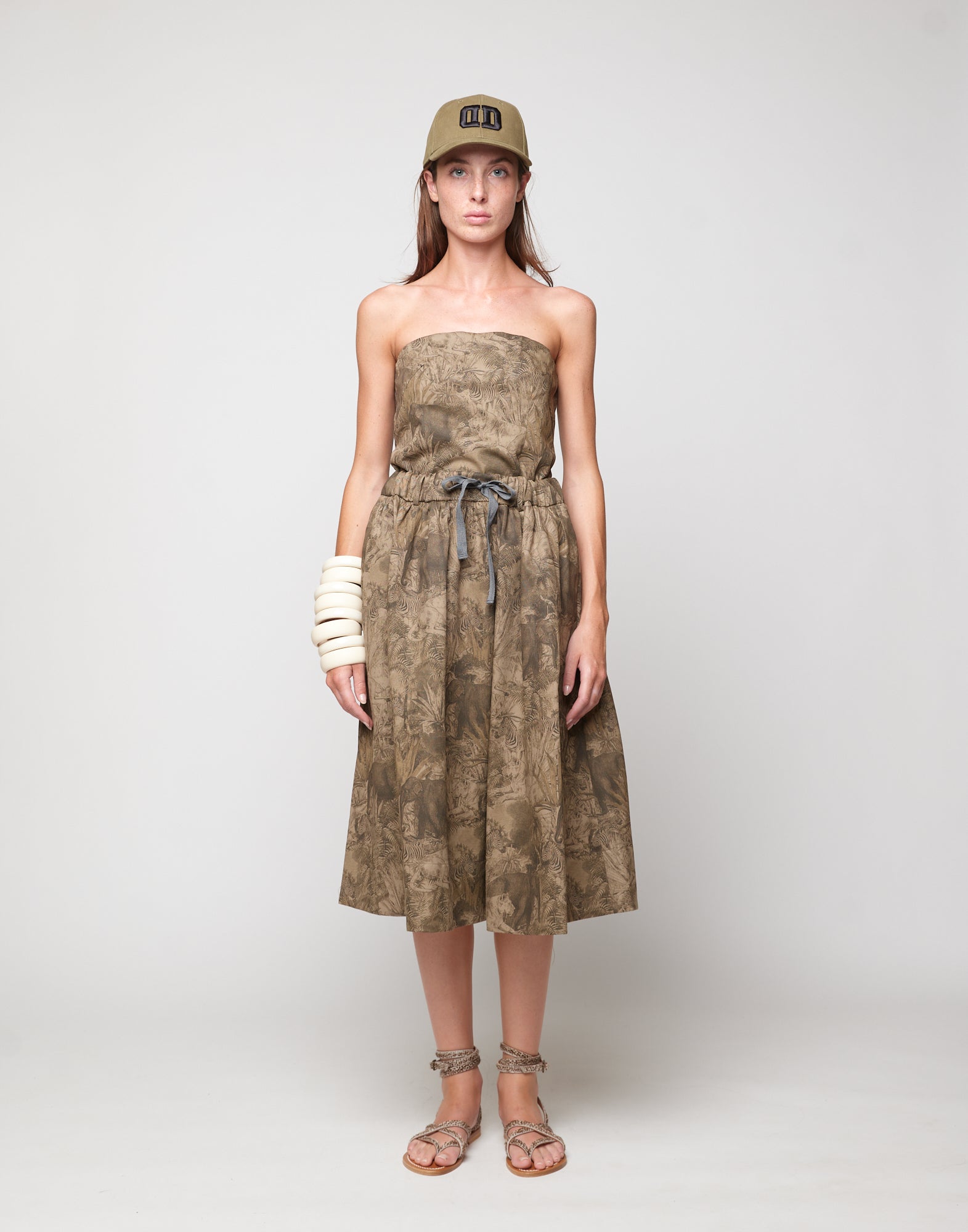 DOUUOD Top Décolleté in Drill di Cotone Stampa Jungle