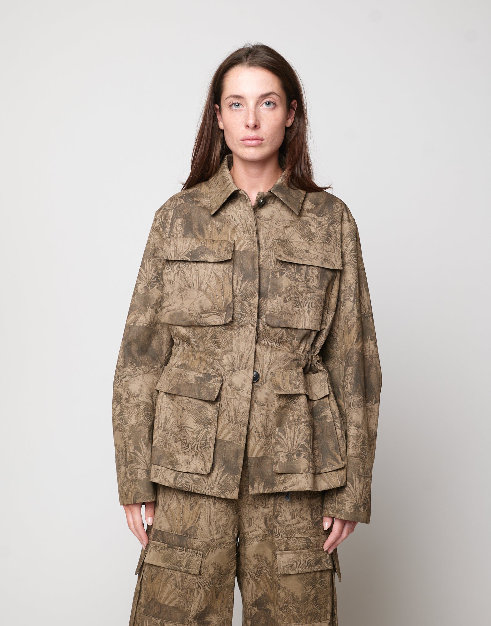 DOUUOD Field Jacket in Drill di Cotone Stampa Jungle
