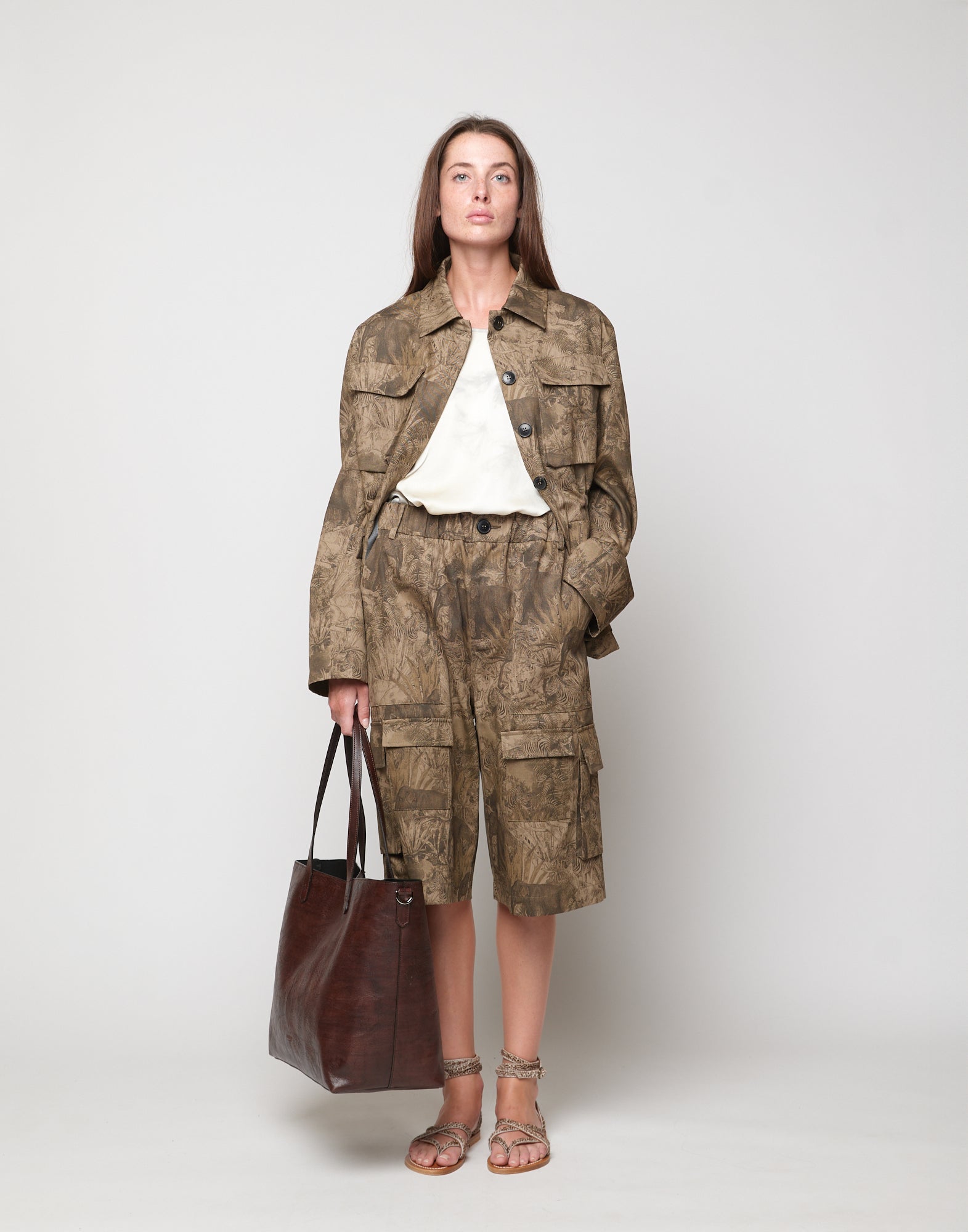 DOUUOD Field Jacket in Drill di Cotone Stampa Jungle