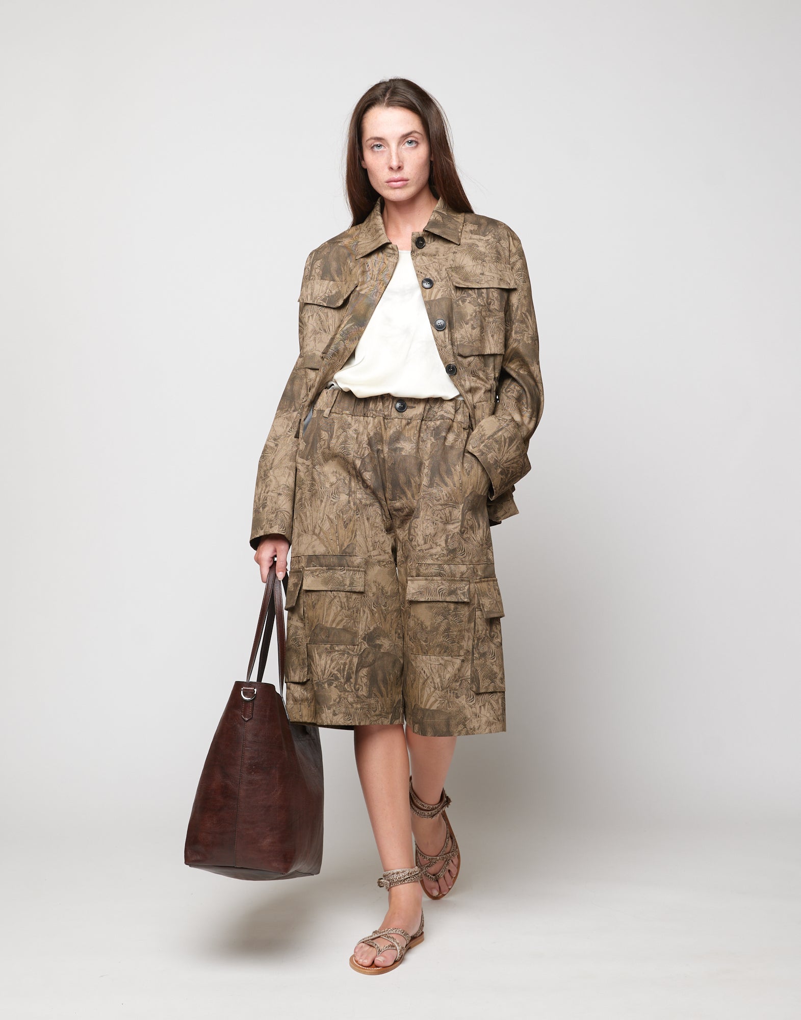 DOUUOD Field Jacket in Drill di Cotone Stampa Jungle