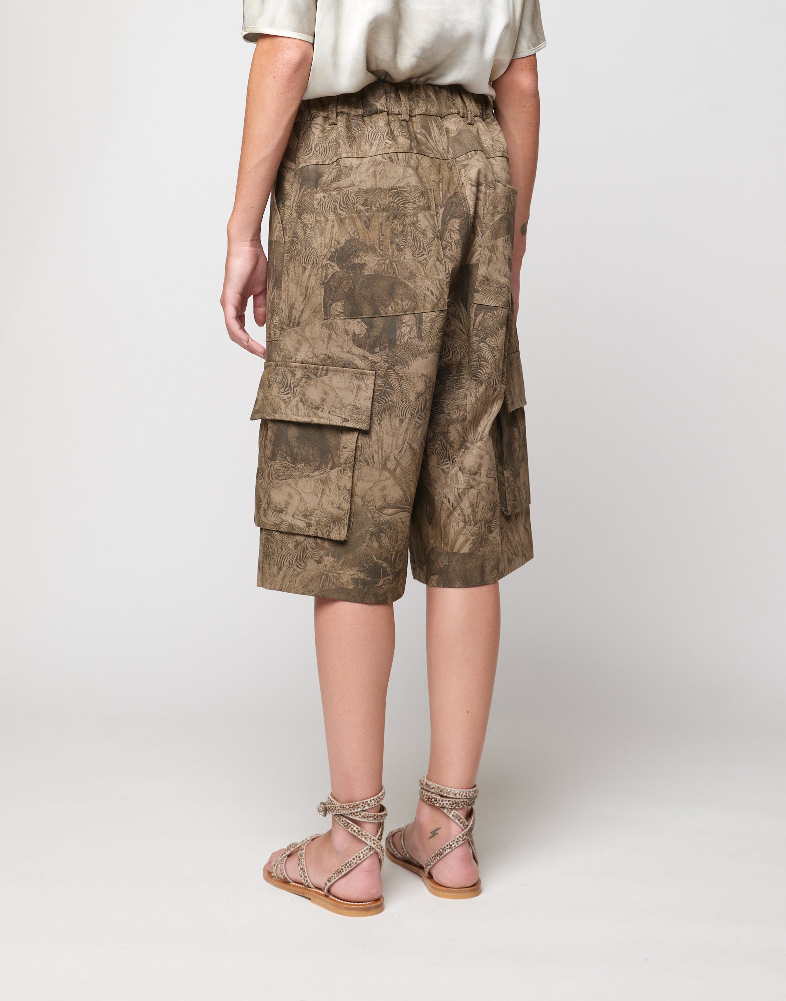 DOUUOD Bermuda Cargo in Drill di Cotone Stampa Jungle