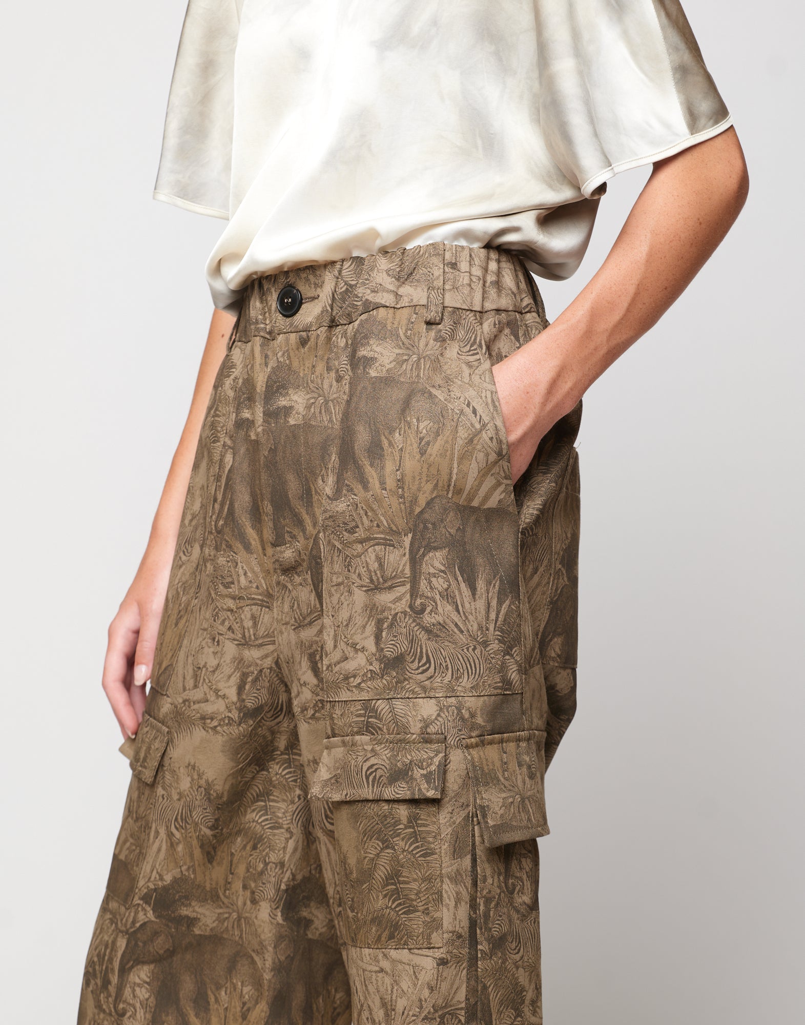 DOUUOD Bermuda Cargo in Drill di Cotone Stampa Jungle