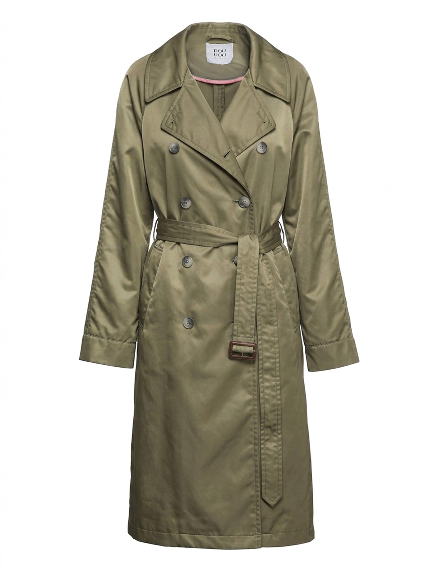 DOUUOD Trench Doppio Petto in Tecno Raso Salvia