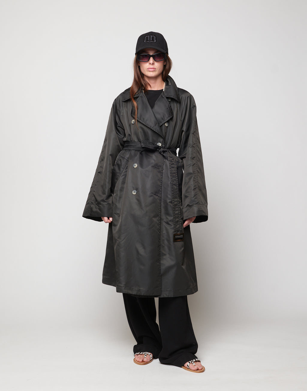 DOUUOD Trench Doppio Petto in Tecno Raso Lavagna