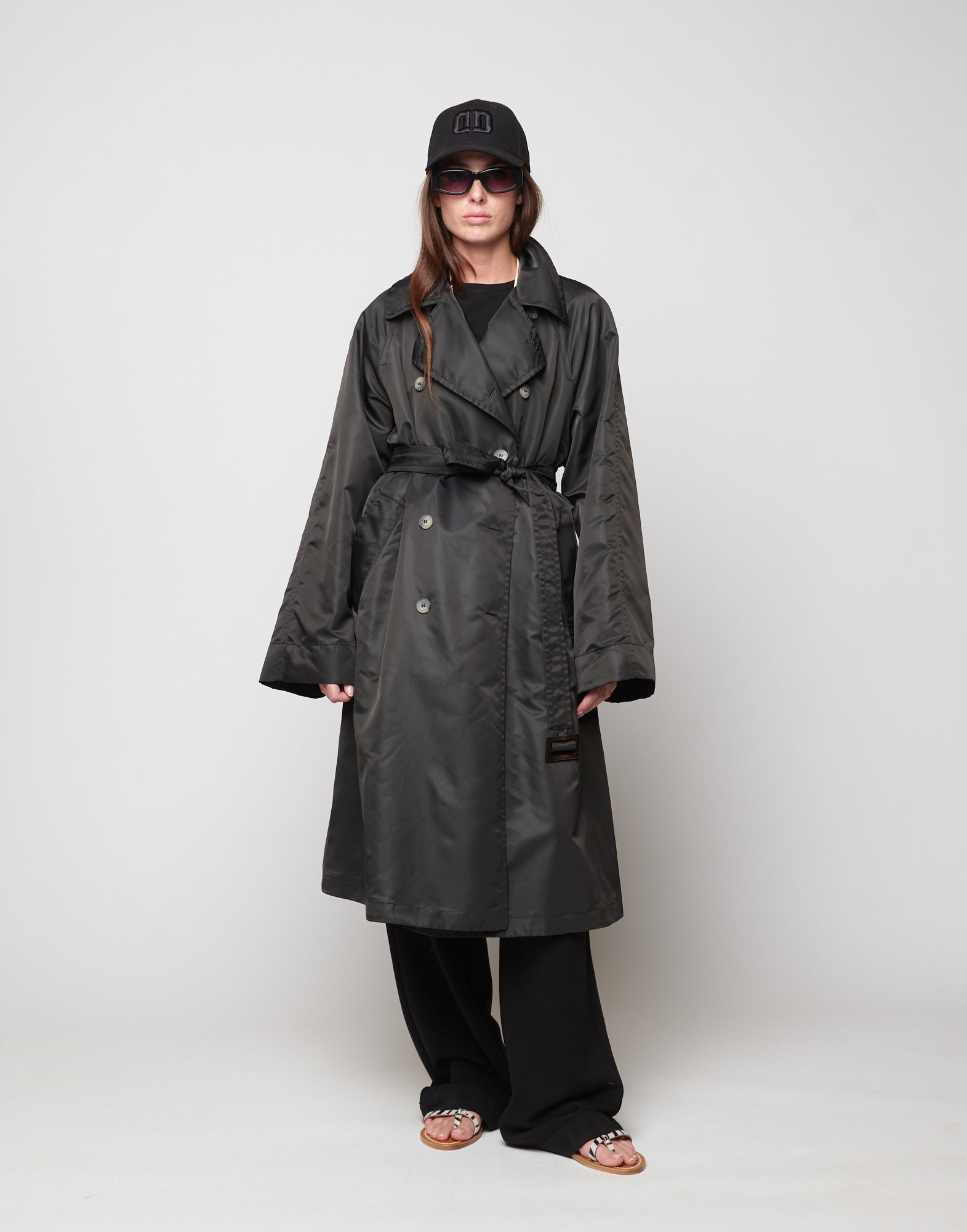 DOUUOD Trench Doppio Petto in Tecno Raso Lavagna