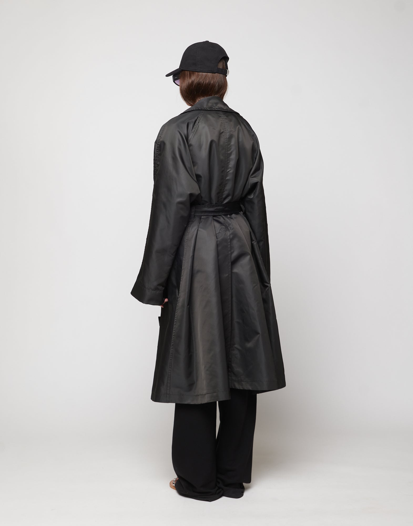 DOUUOD Trench Doppio Petto in Tecno Raso Lavagna