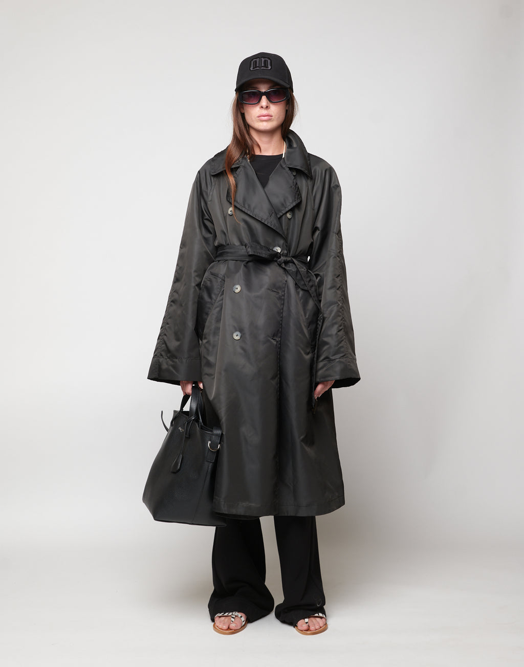 DOUUOD Trench Doppio Petto in Tecno Raso Lavagna