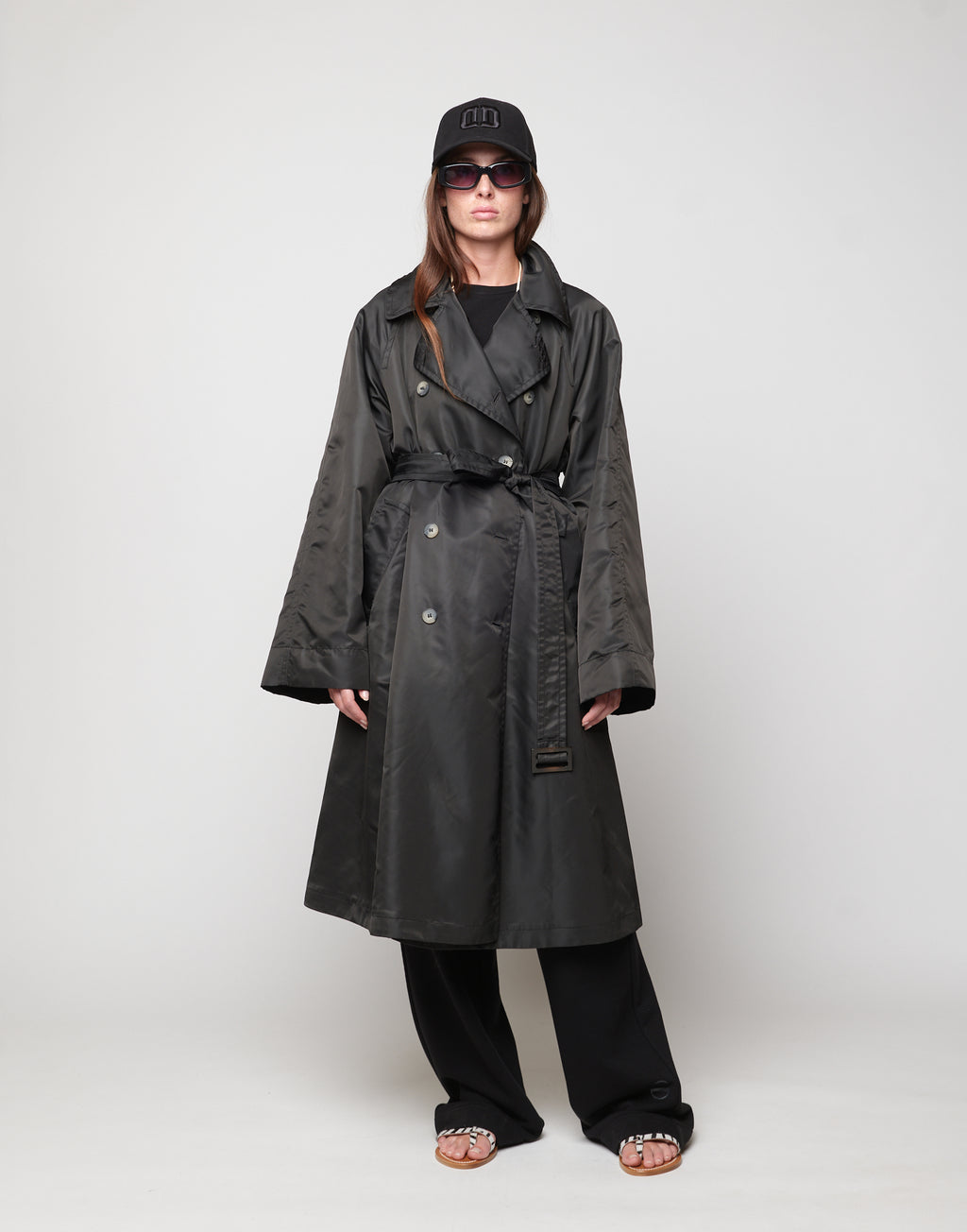 DOUUOD Trench Doppio Petto in Tecno Raso Lavagna