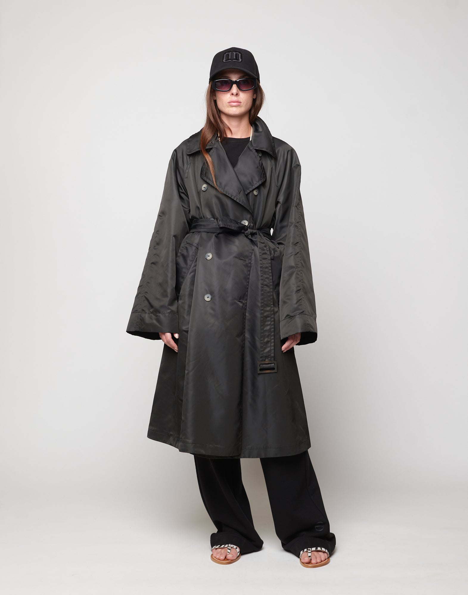 DOUUOD Trench Doppio Petto in Tecno Raso Lavagna